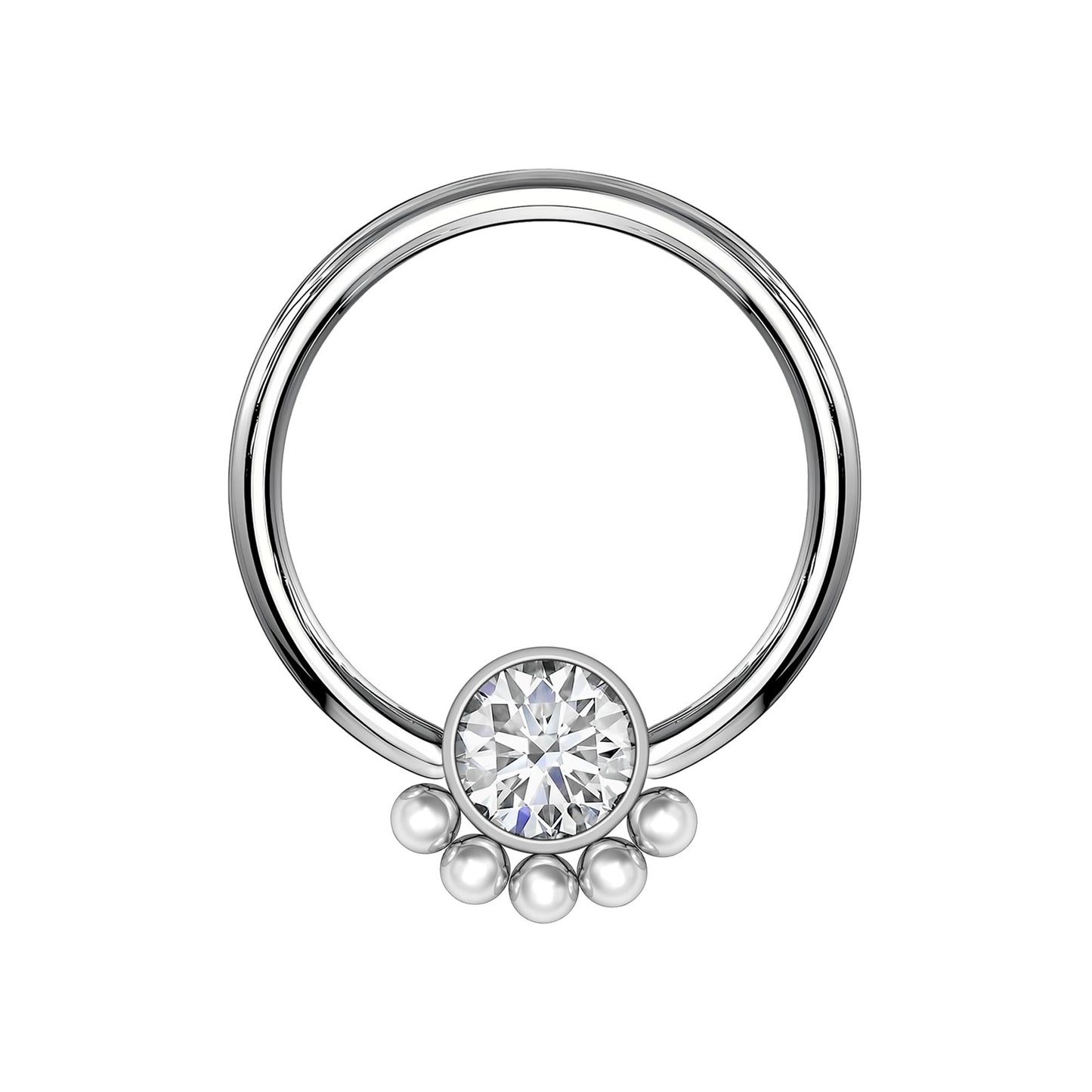 Titanium Captive Bead Ring with Zirconia and Five Beads