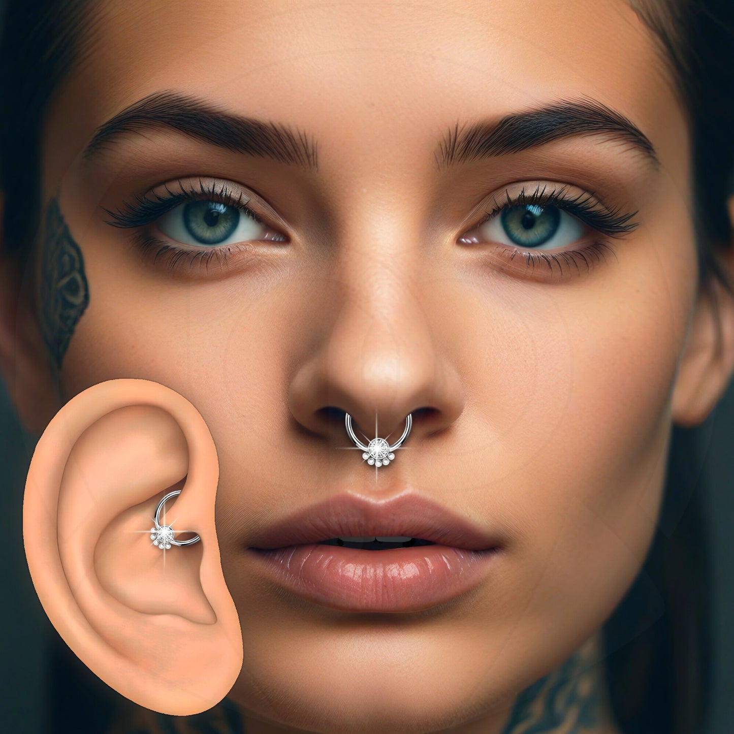 Titanium Captive Bead Ring with Zirconia and Five Beads