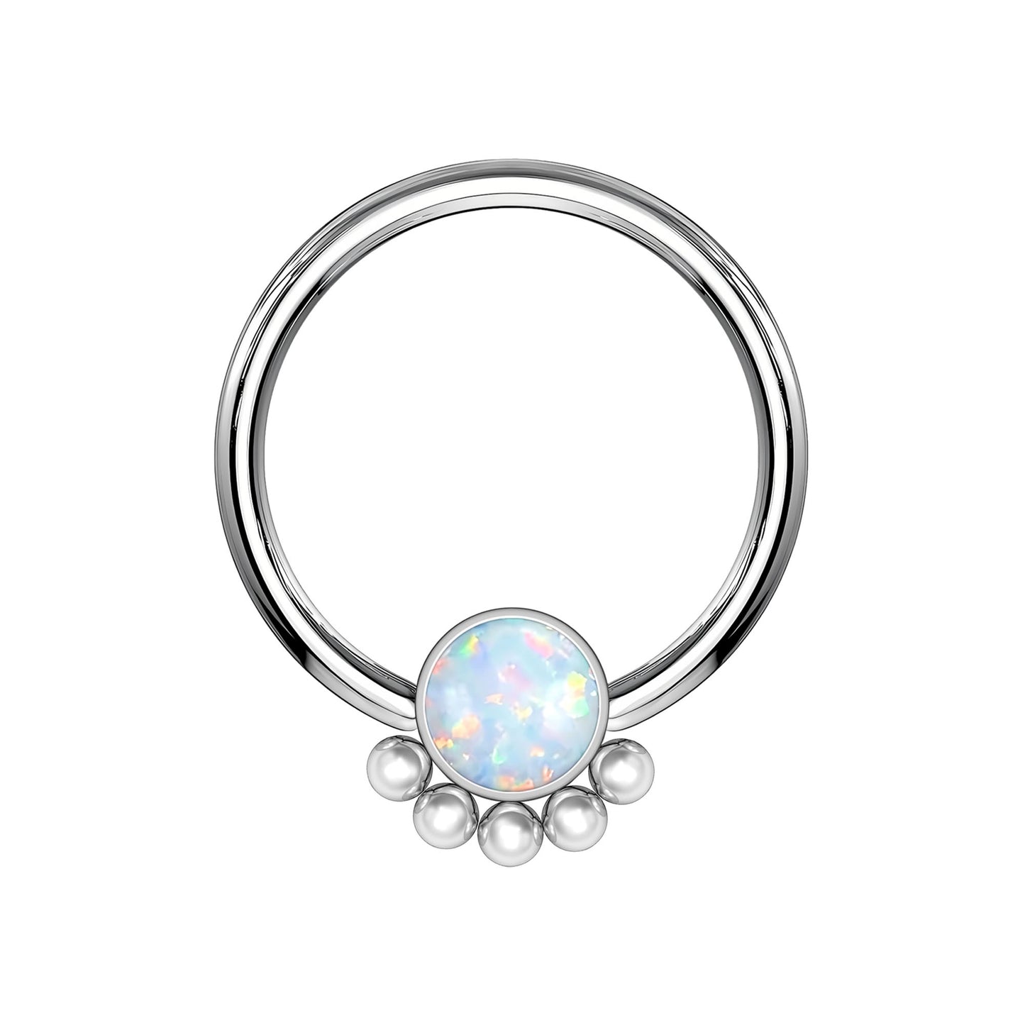 Titanium Captive Bead Ring with White Opal and Five Beads