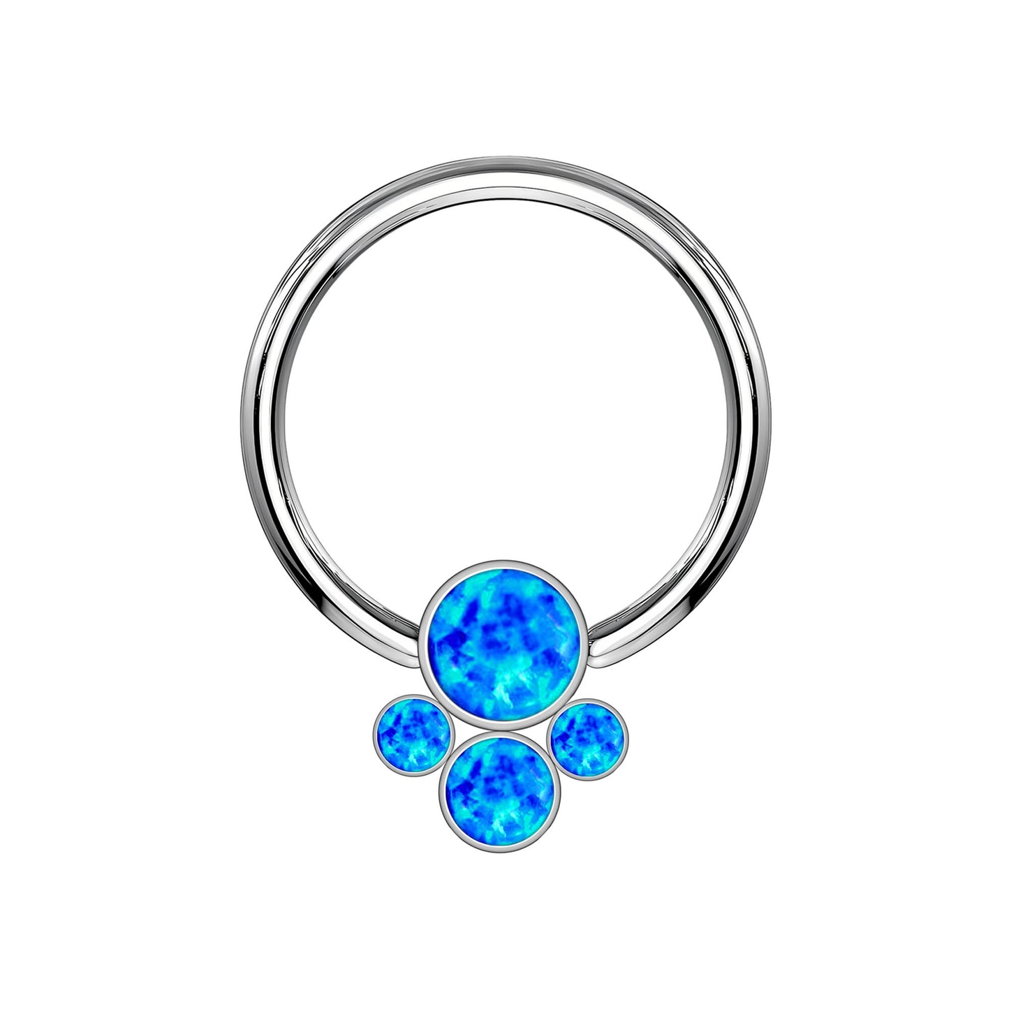 Titanium Captive Bead Ring with Four Blue Opal Set