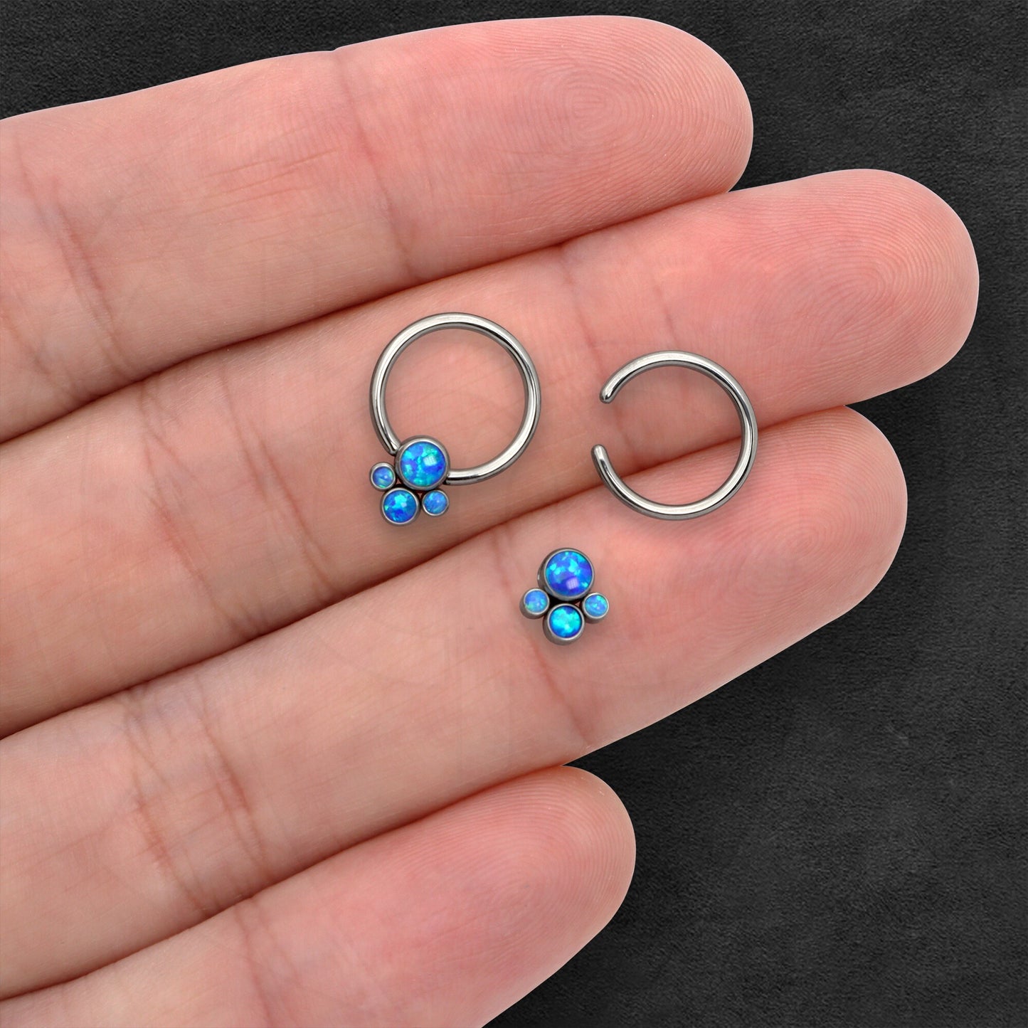 Titanium Captive Bead Ring with Four Blue Opal Set
