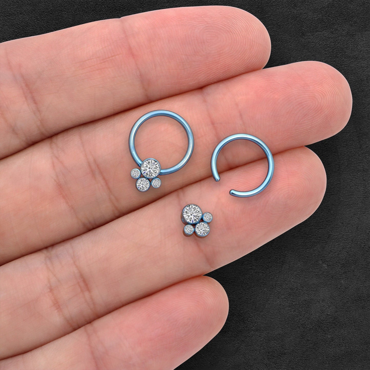 Titanium Captive Bead Ring with Four Zirconia Set