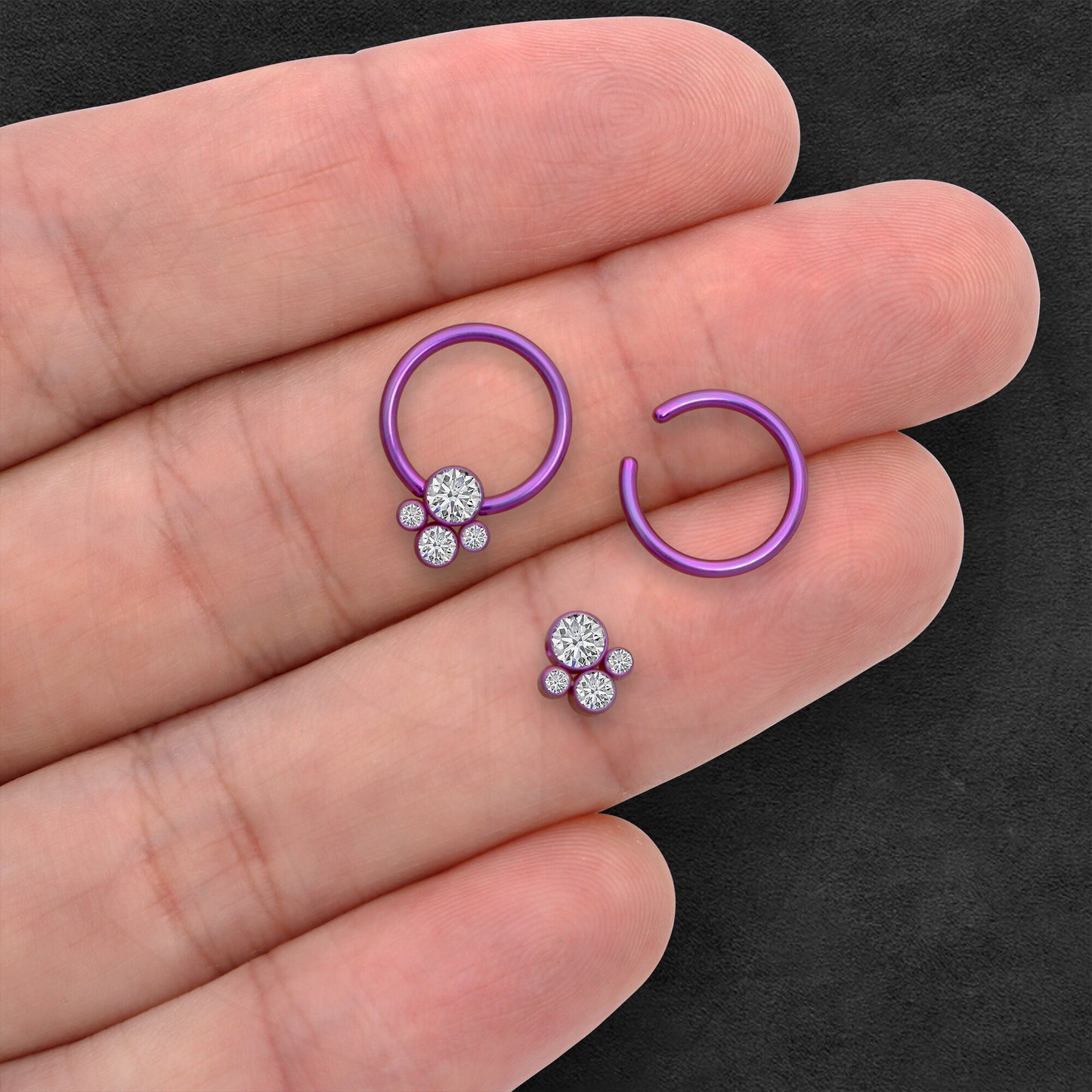 Titanium Captive Bead Ring with Four Zirconia Set