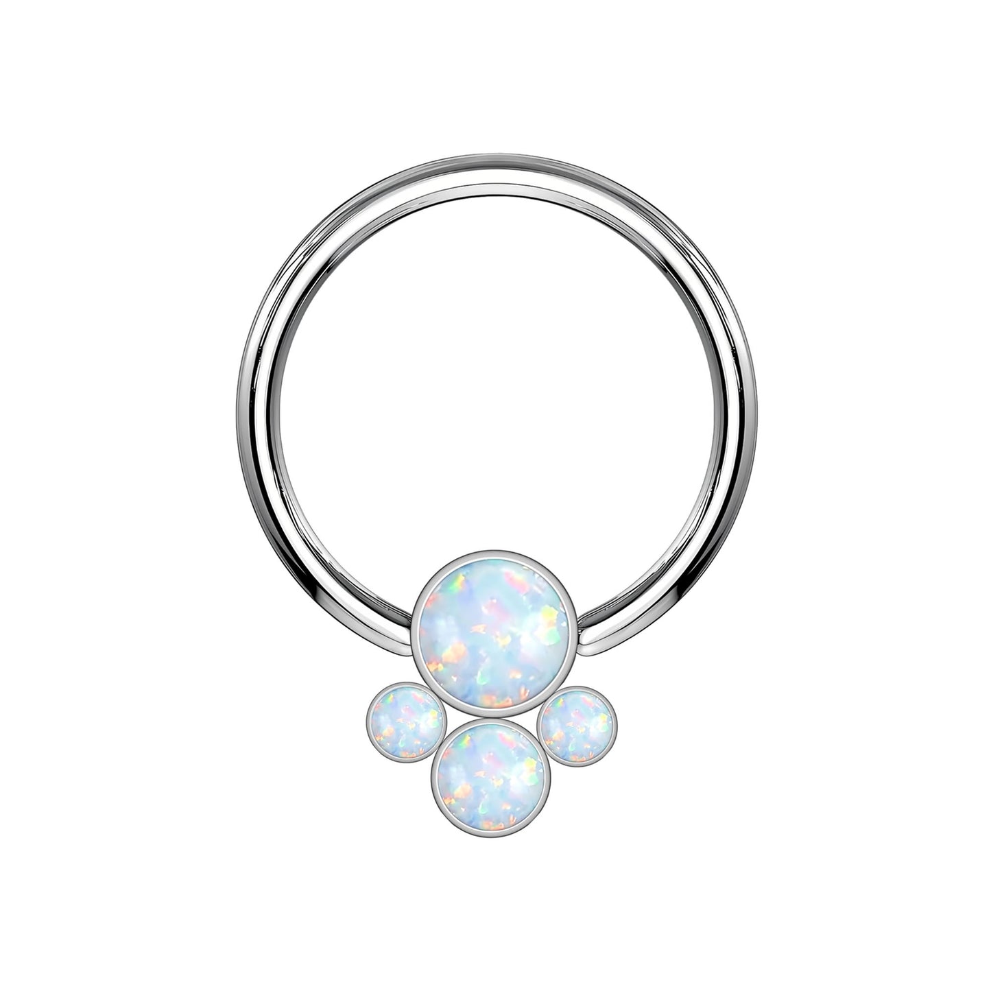 Titanium Captive Bead Ring with Four White Opal Set