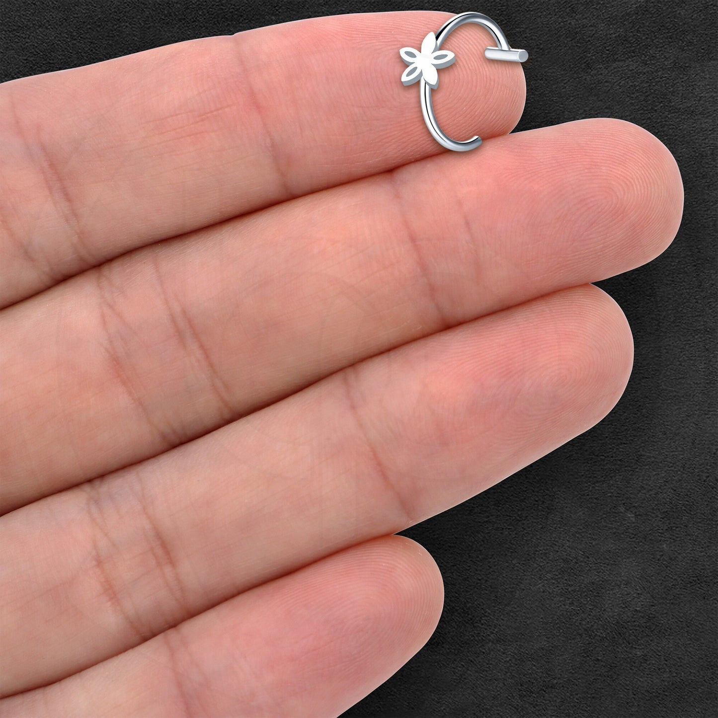 Surgical Steel Fake Lip Ring with Flower Figure