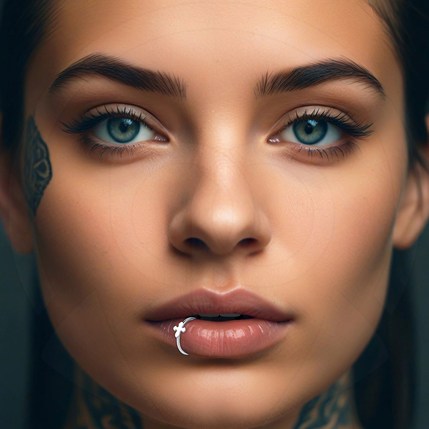 Surgical Steel Fake Lip Ring with Cross Figure