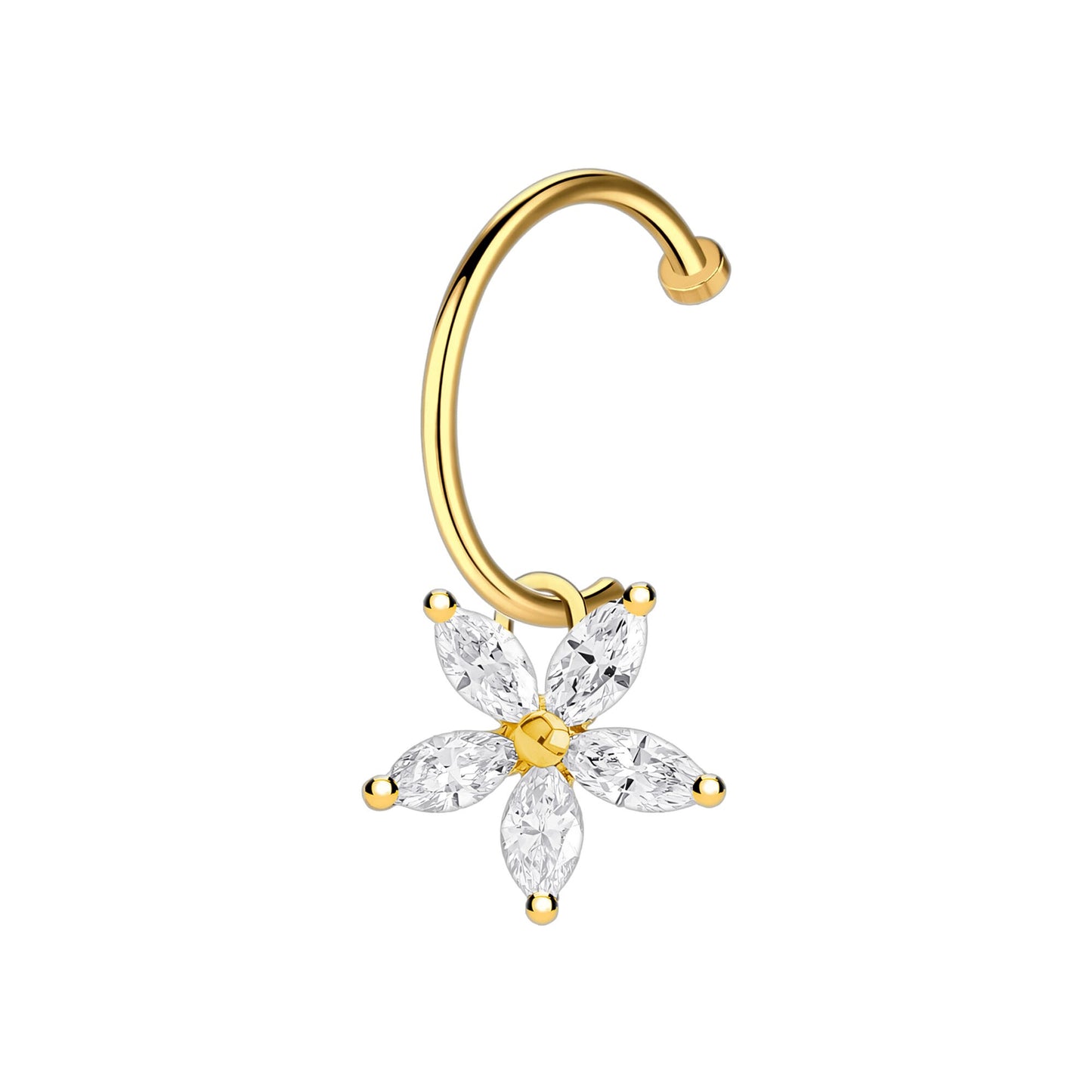 Surgical Steel Fake Lip Ring with Flower Dangle and CZ