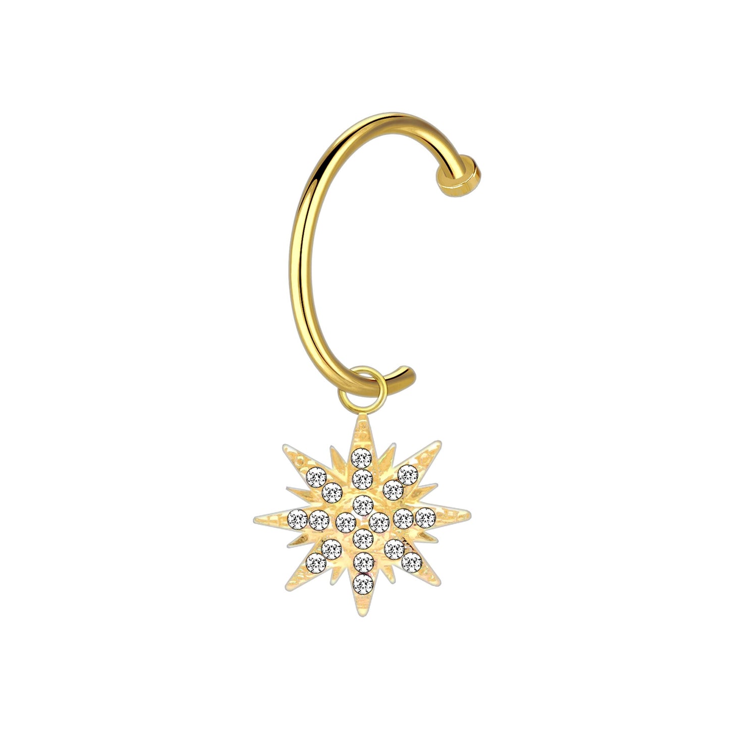 Surgical Steel Fake Lip Ring with Crystal Star Dangle