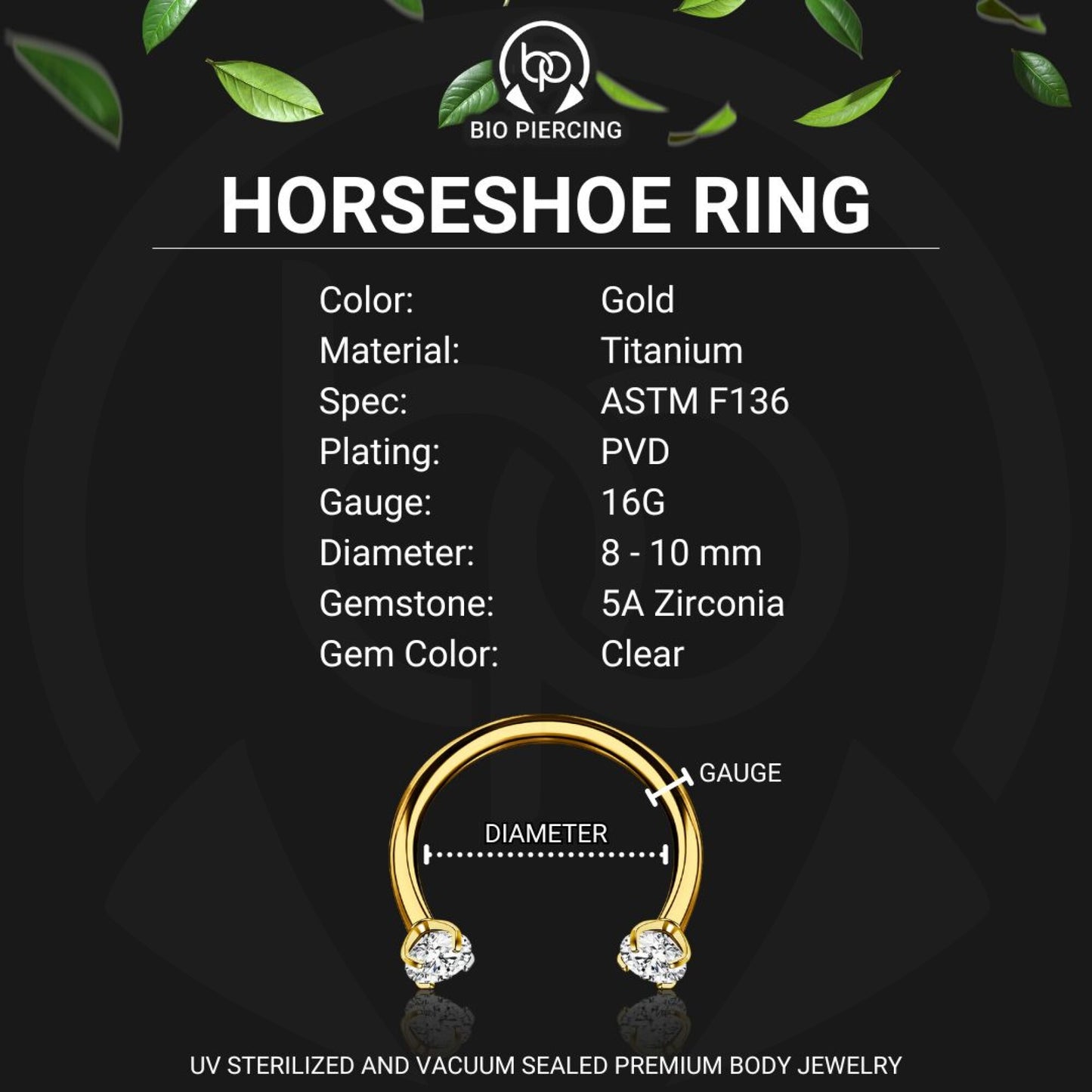 Titanium Horseshoe Ring with Clear Zirconia