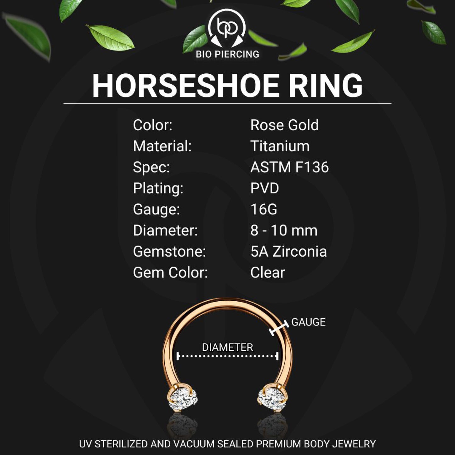 Titanium Horseshoe Ring with Clear Zirconia