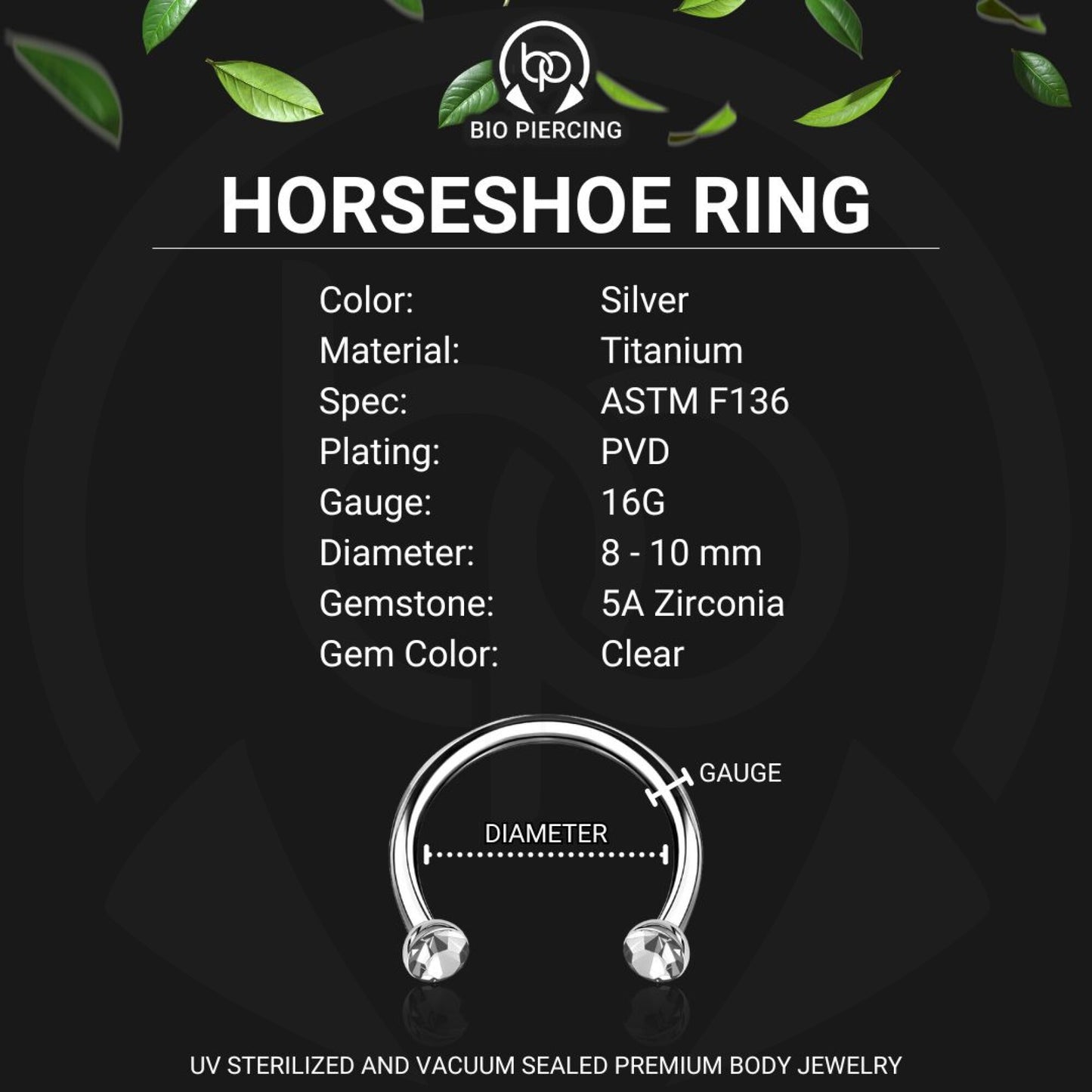 Titanium Horseshoe Ring with Clear Crystals