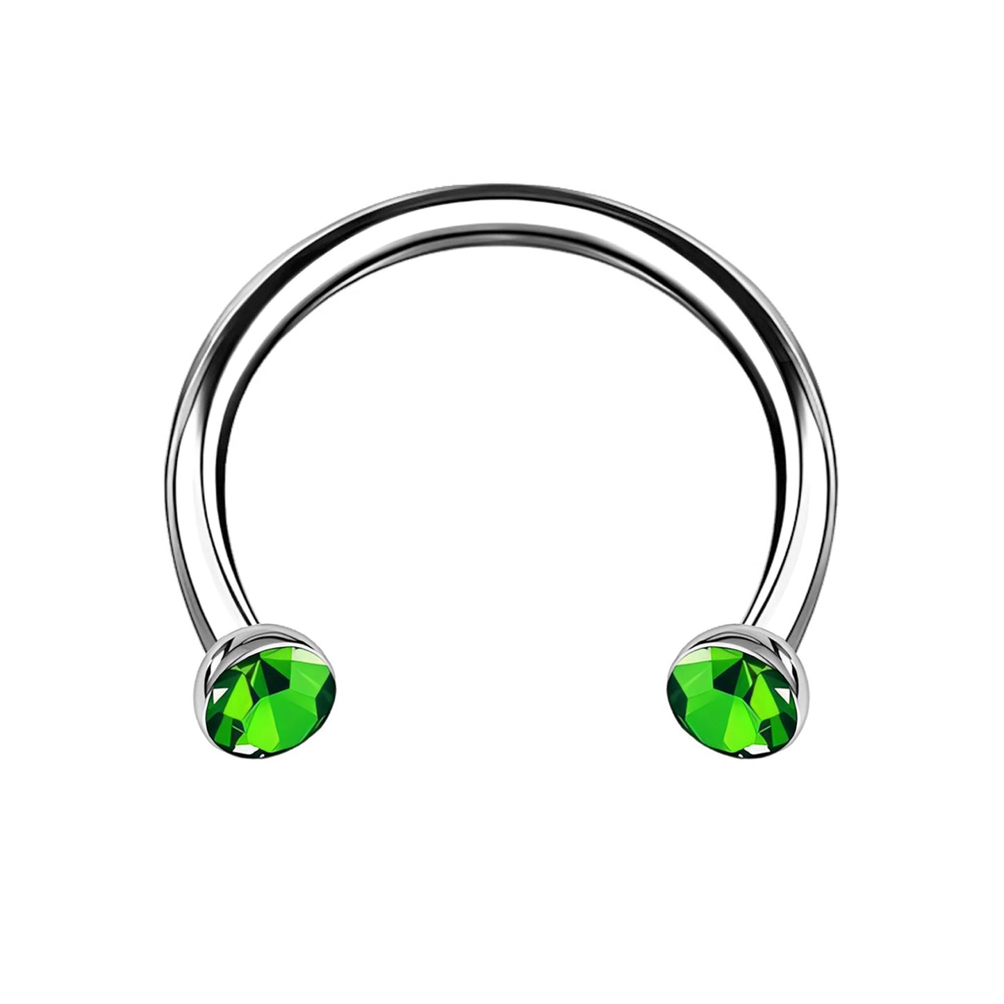 Titanium Horseshoe Ring with Green Crystals
