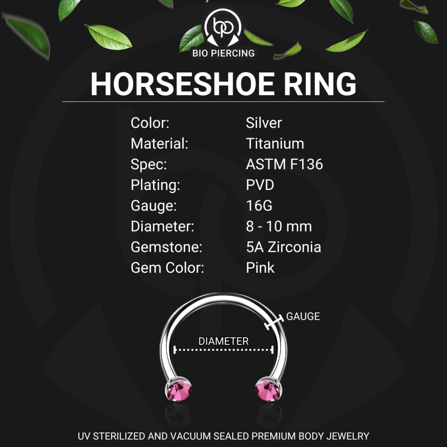 Titanium Horseshoe Ring with Pink Crystals