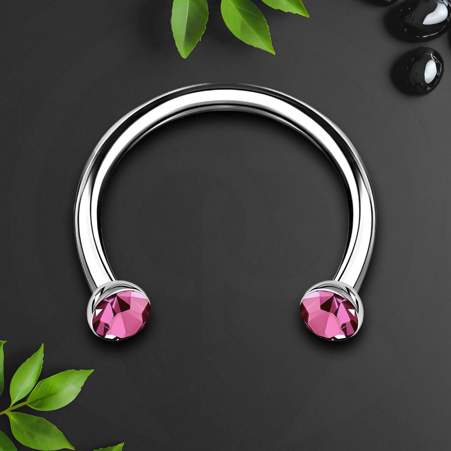 Titanium Horseshoe Ring with Pink Crystals