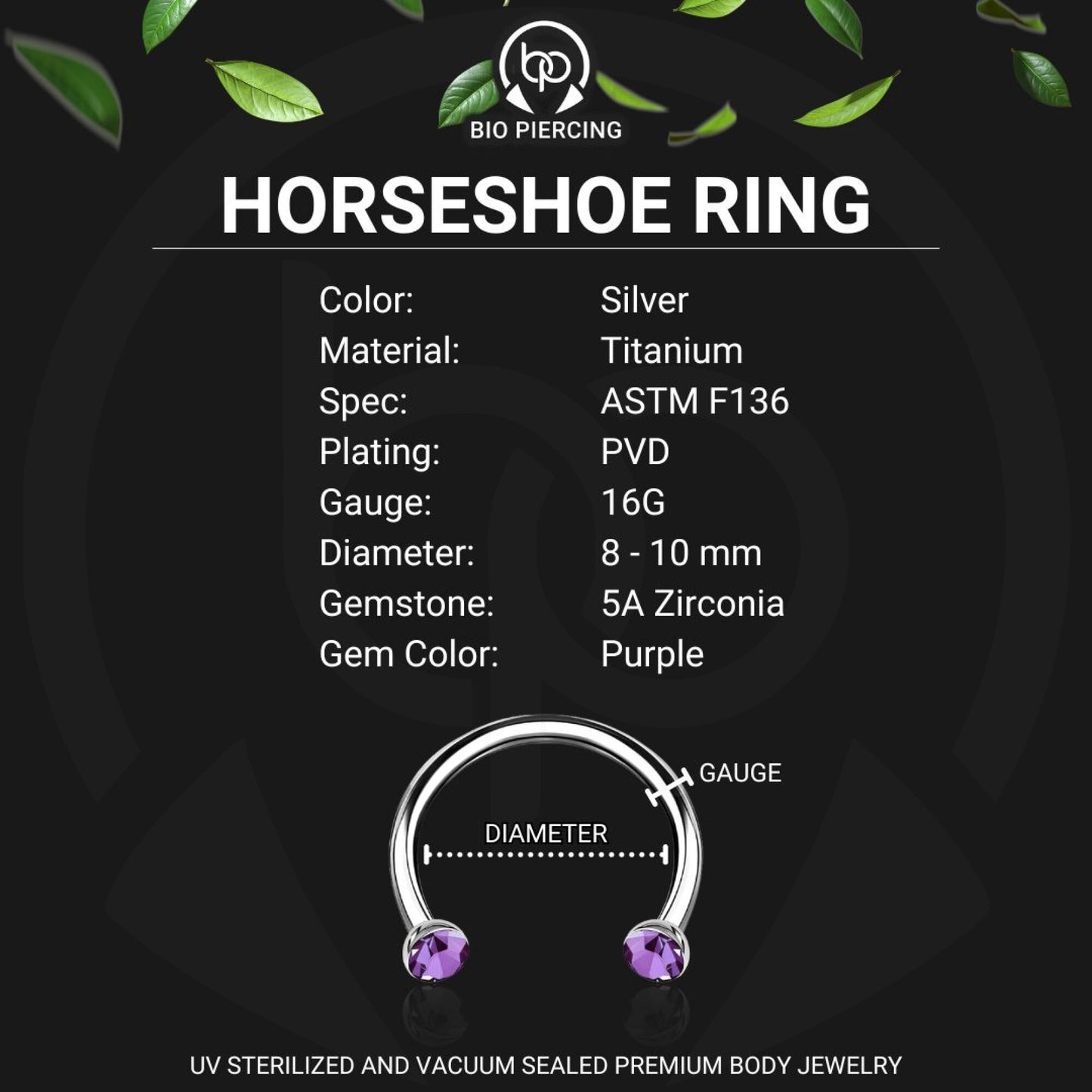 Titanium Horseshoe Ring with Purple Crystals