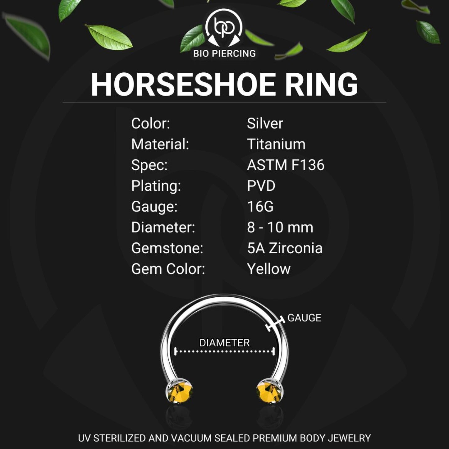 Titanium Horseshoe Ring with Yellow Crystals