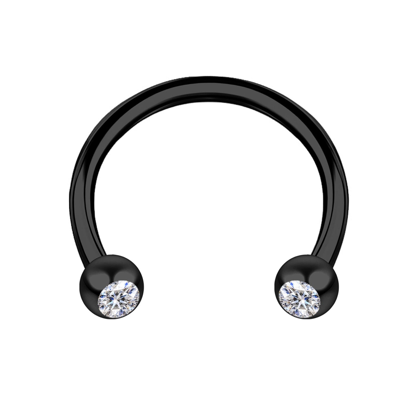 Surgical Steel Horseshoe Ring in Black with Clear CZ