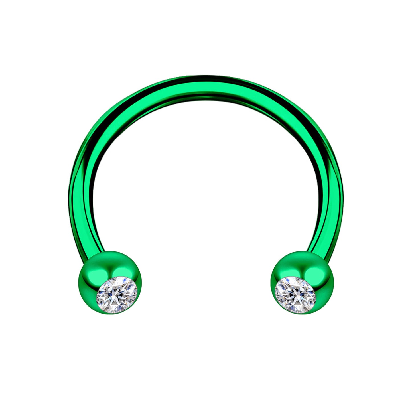 Surgical Steel Horseshoe Ring in Green with Clear CZ