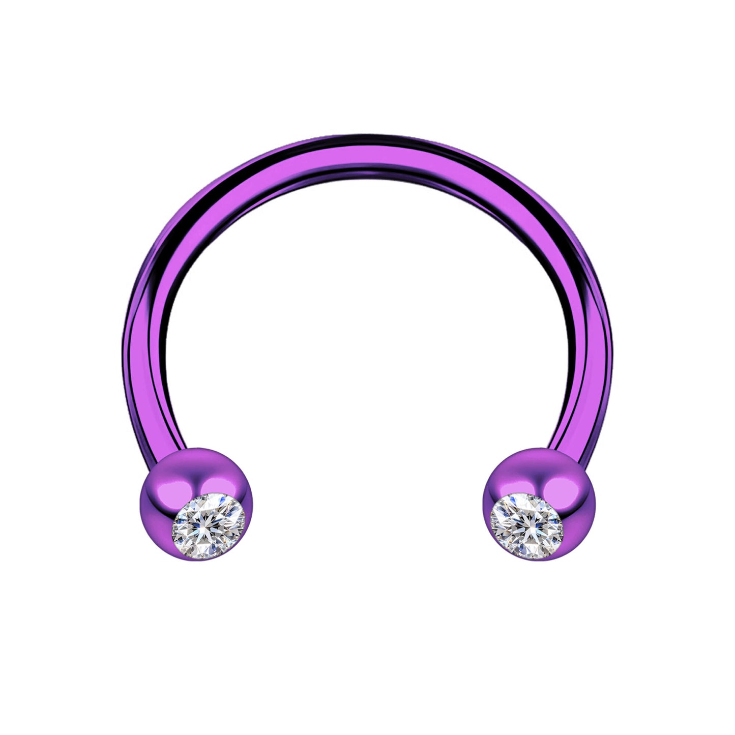 Surgical Steel Horseshoe Ring in Purple with Clear CZ