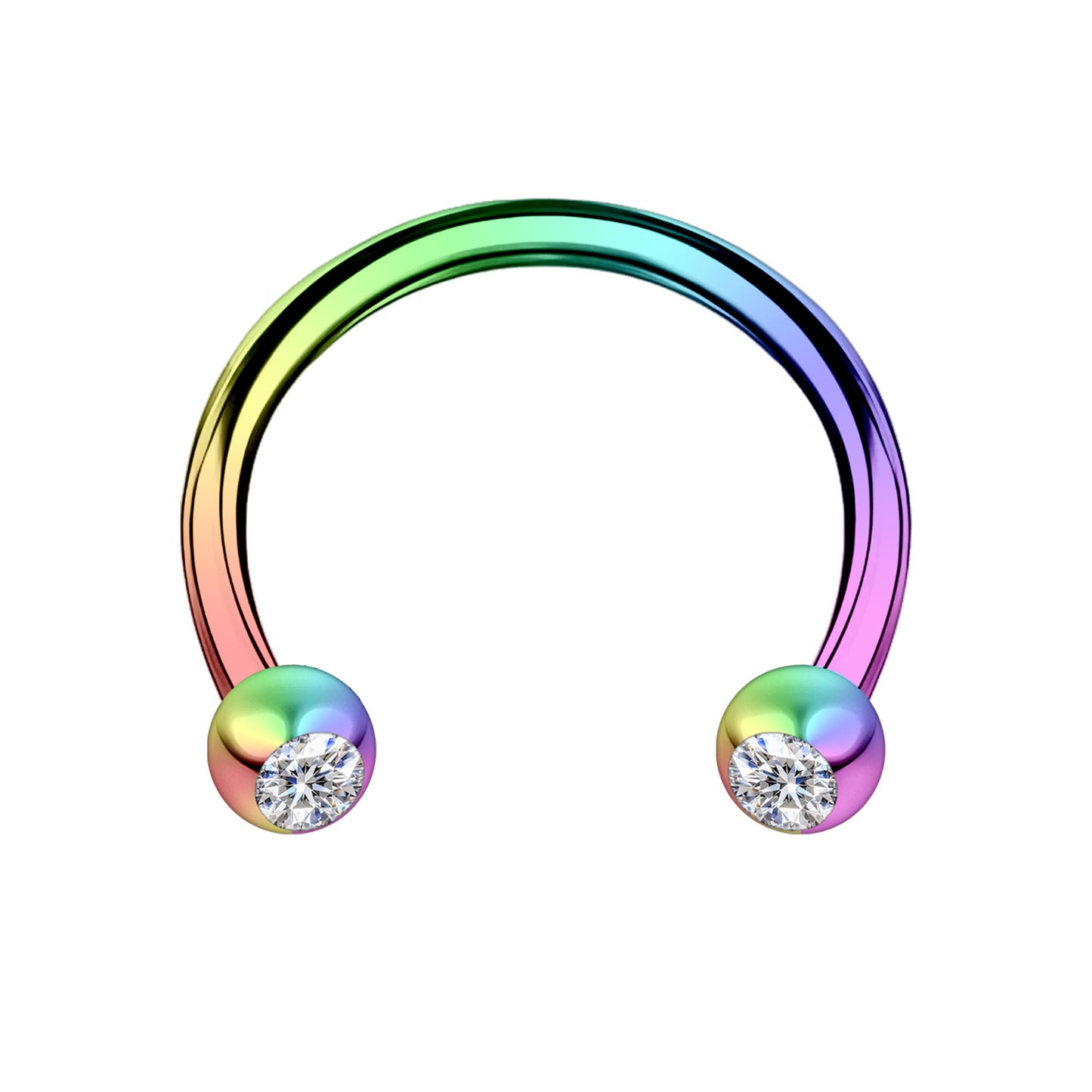 Surgical Steel Horseshoe Ring in Rainbow with Clear CZ