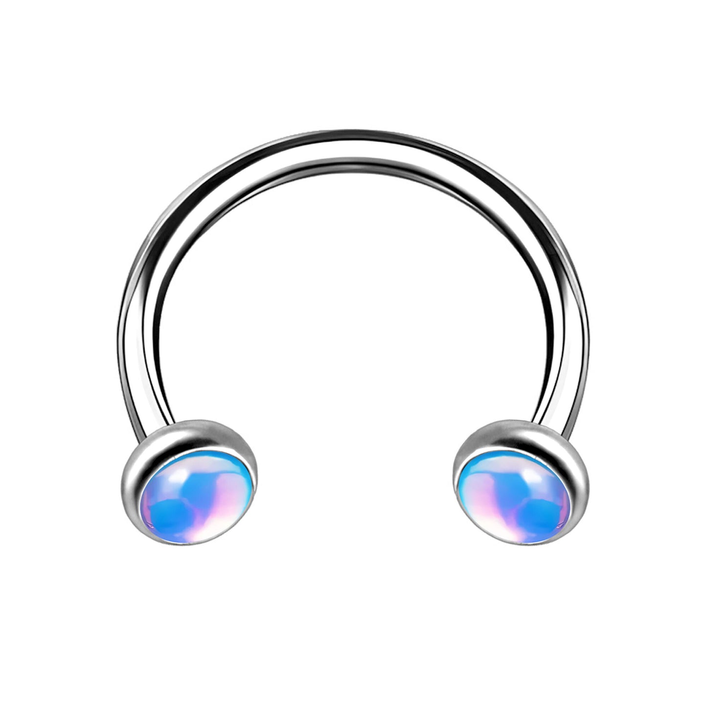 Titanium Horseshoe Ring with Blue Glow Gemstone