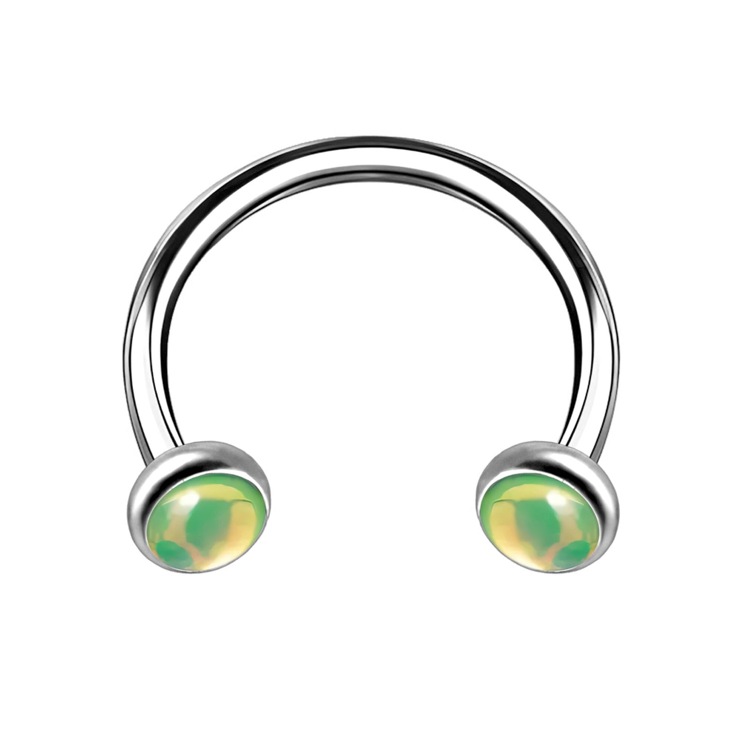 Titanium Horseshoe Ring with Green Glow Gemstone