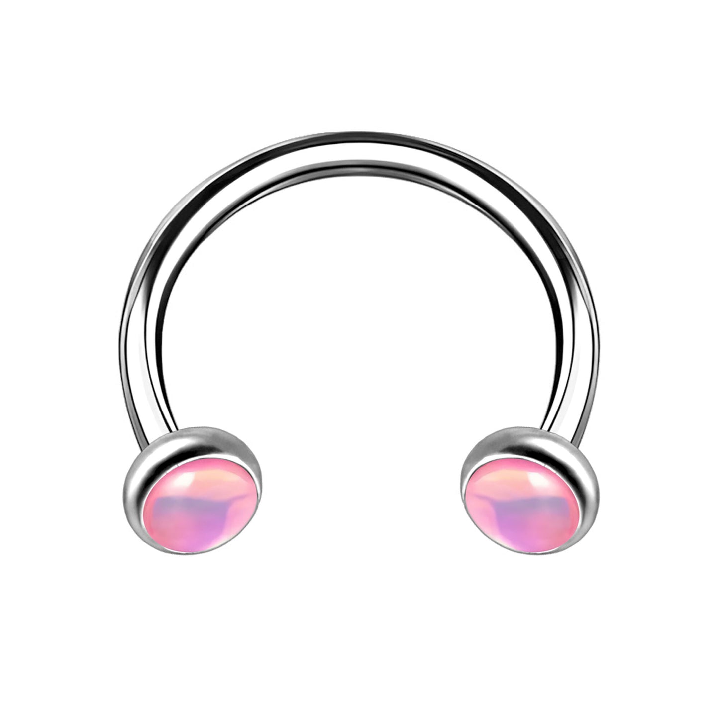 Titanium Horseshoe Ring with Pink Glow Gemstone