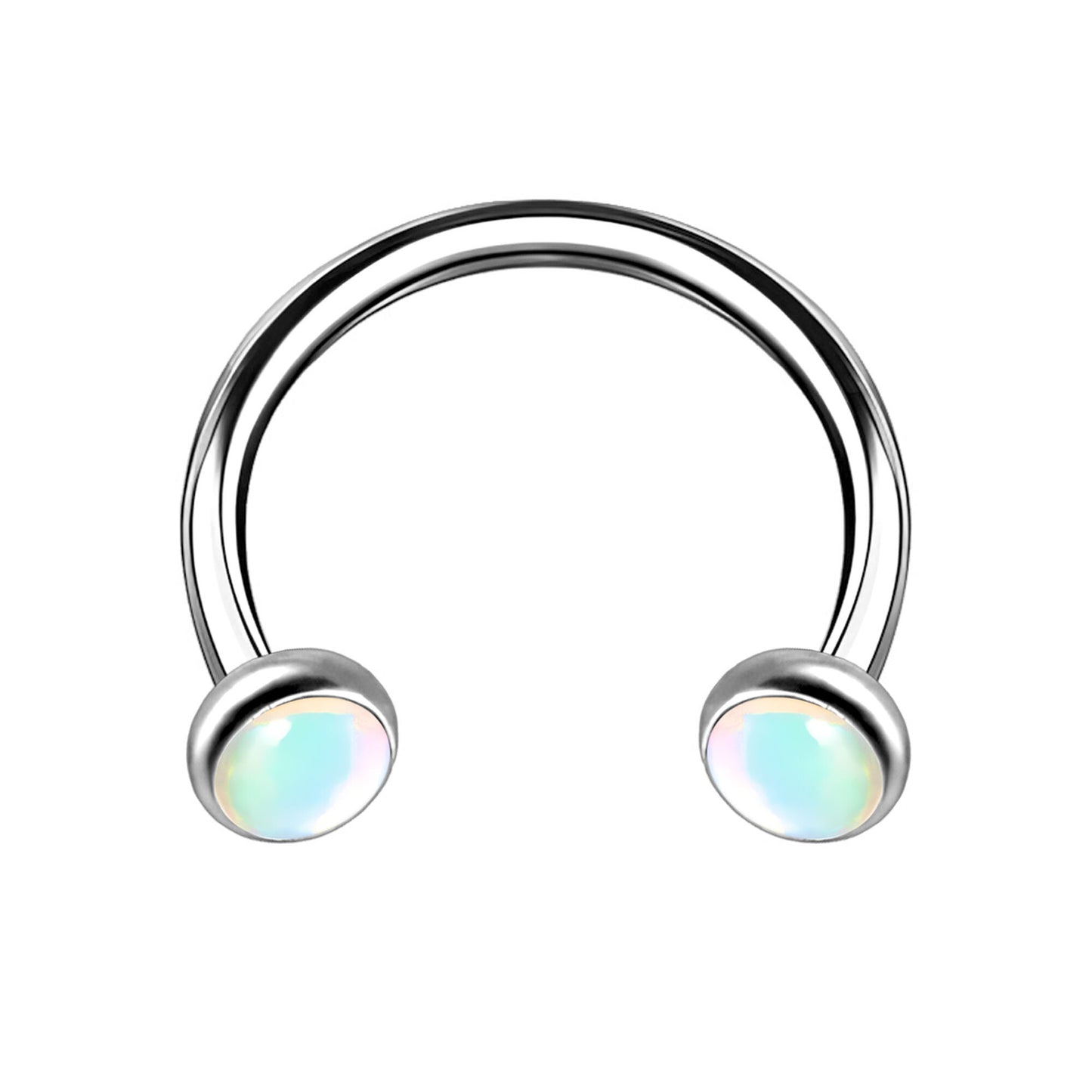 Titanium Horseshoe Ring with White Glow Gemstone