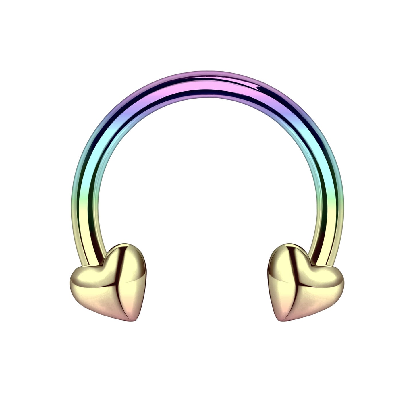 Surgical Steel Horseshoe Ring with Rainbow Hearts