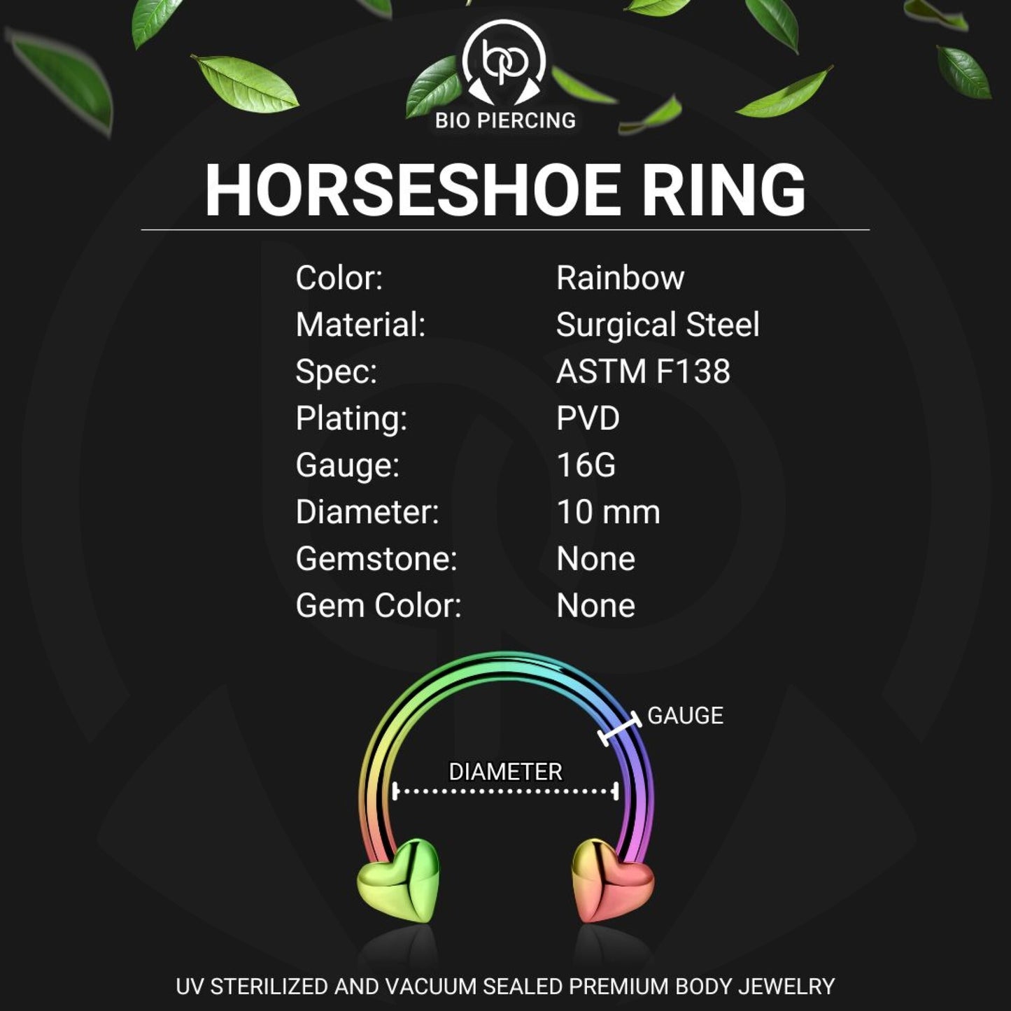 Surgical Steel Horseshoe Ring with Rainbow Hearts