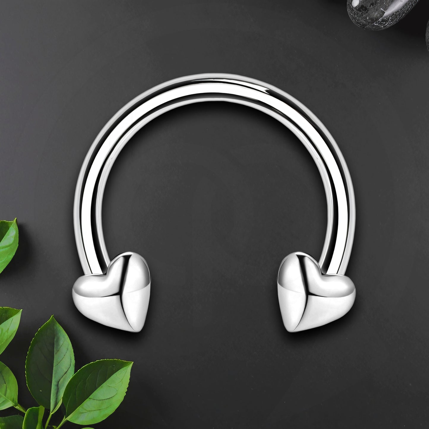Surgical Steel Horseshoe Ring with Silver Hearts