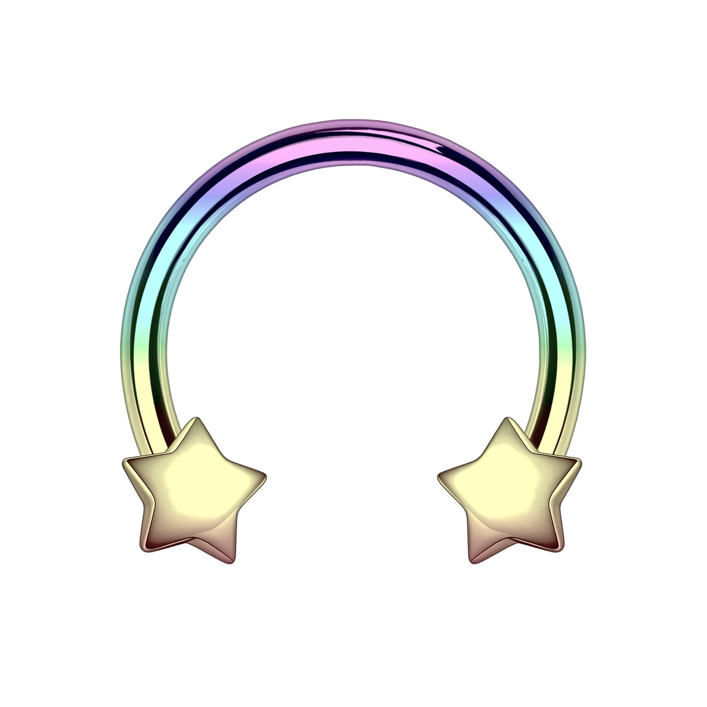 Surgical Steel Horseshoe Ring with Rainbow Stars