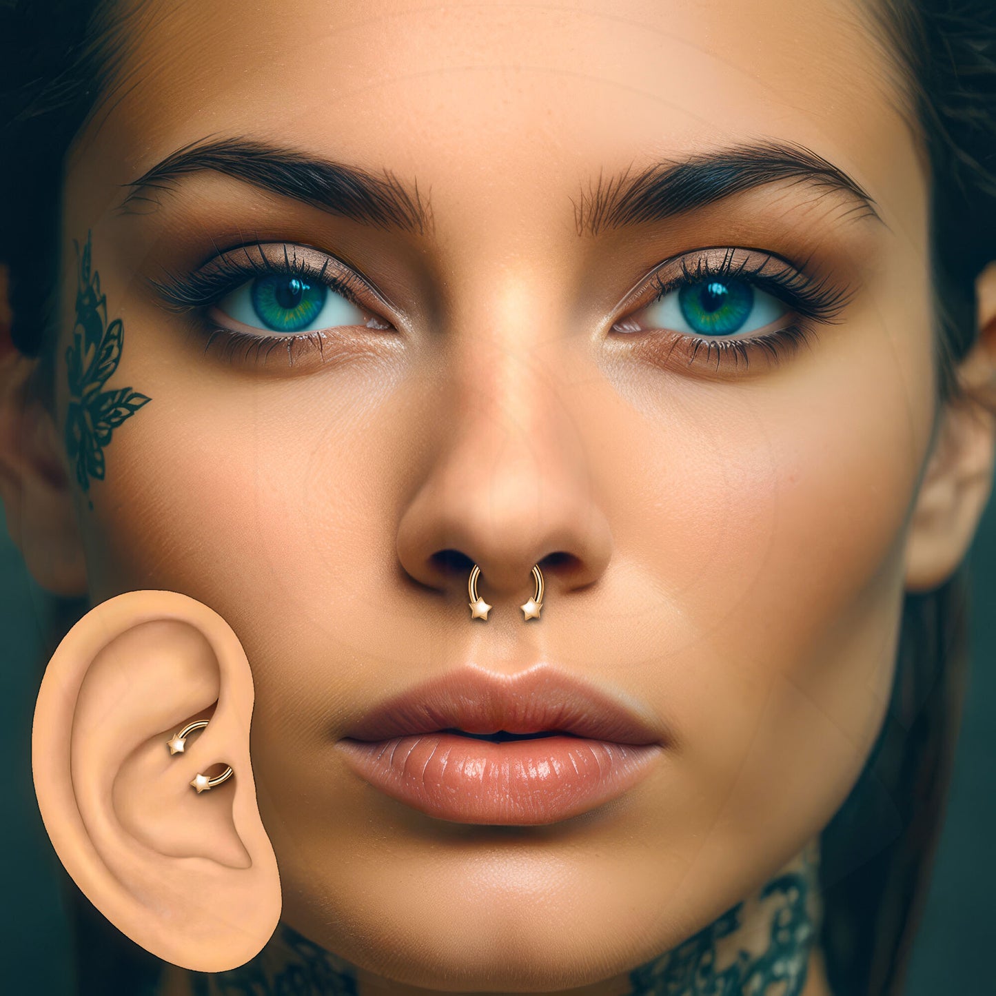 Surgical Steel Horseshoe Ring with Rose Gold Stars