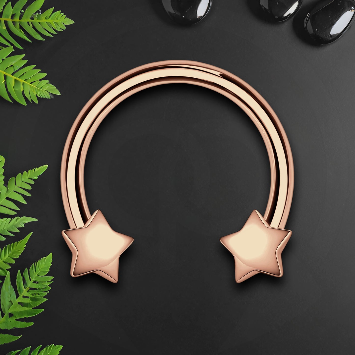 Surgical Steel Horseshoe Ring with Rose Gold Stars