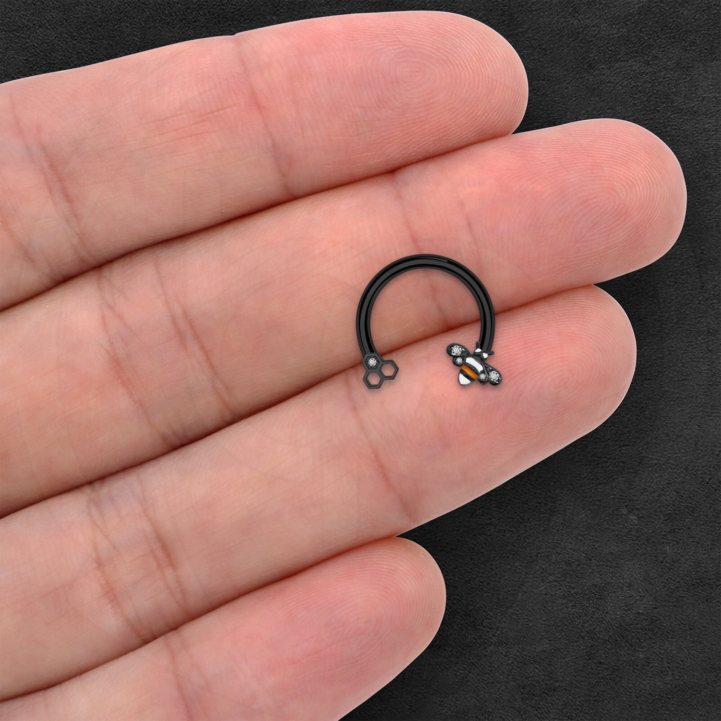Surgical Steel Horseshoe Ring with Cute Bee