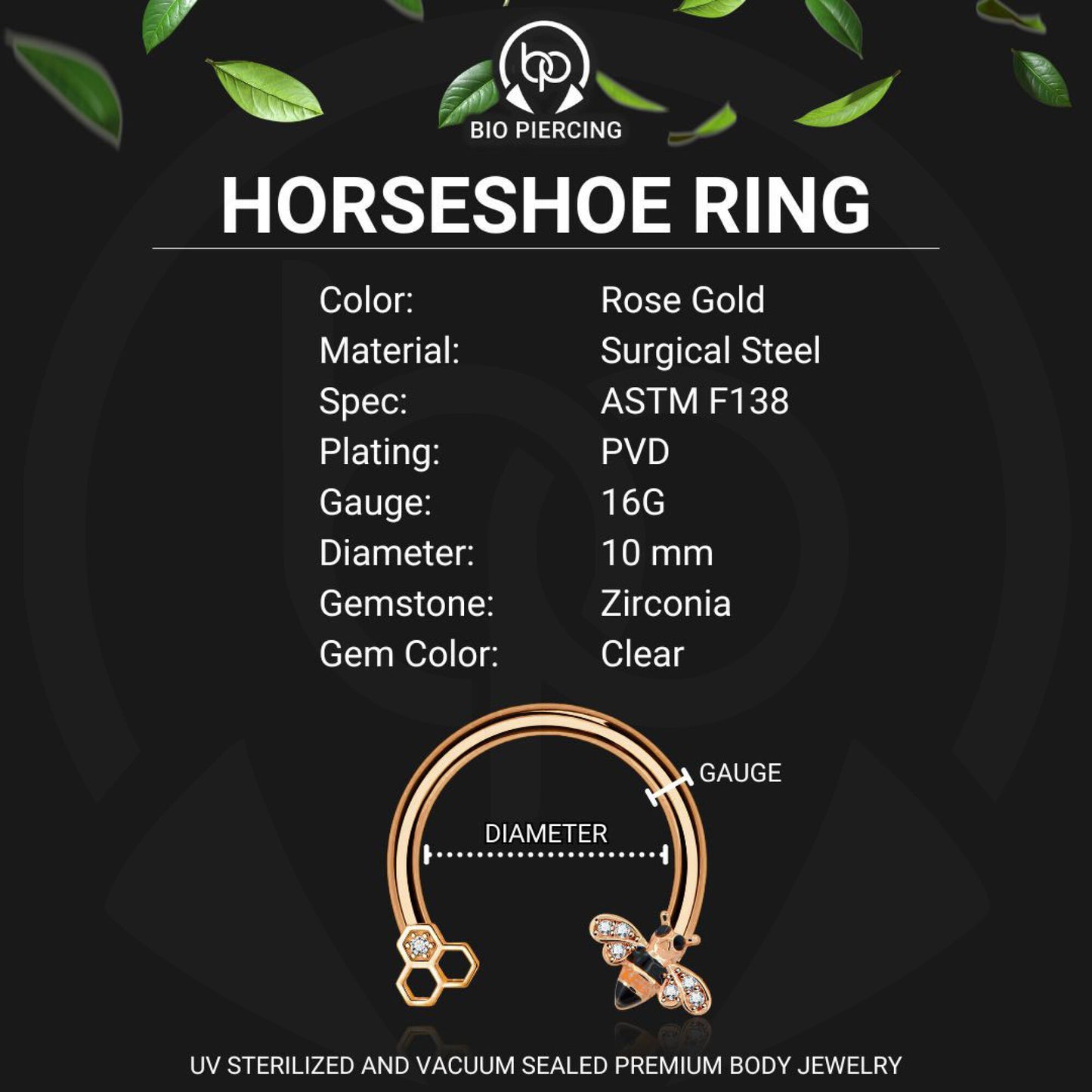 Surgical Steel Horseshoe Ring with Cute Bee