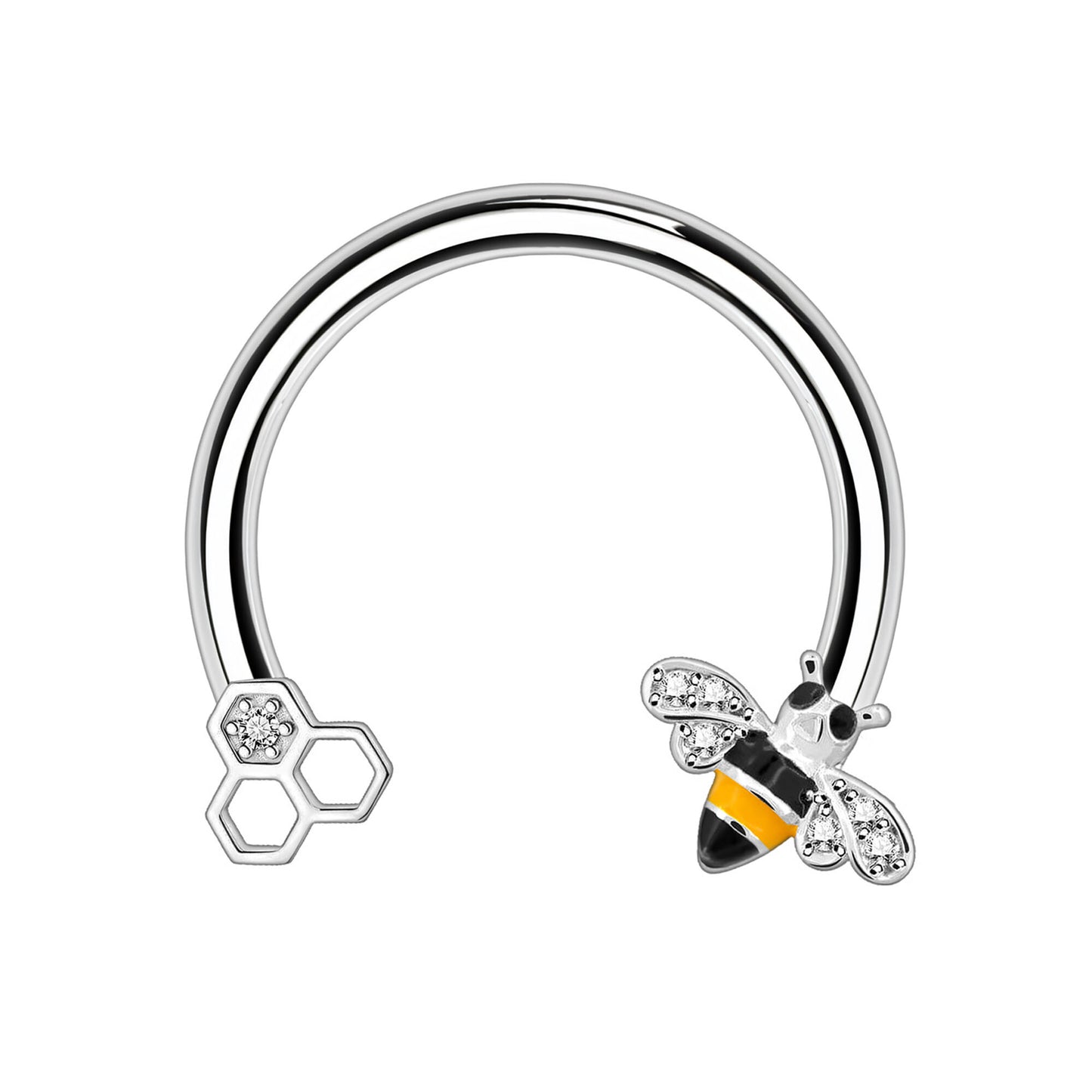 Surgical Steel Horseshoe Ring with Cute Bee