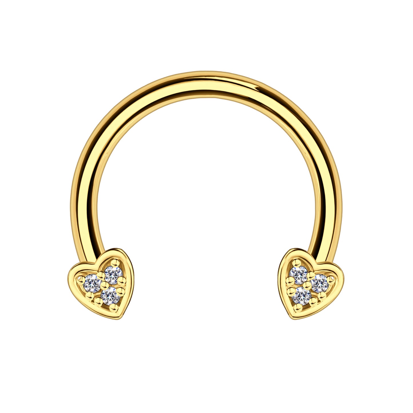 Surgical Steel Horseshoe Ring with Crystal Hearts