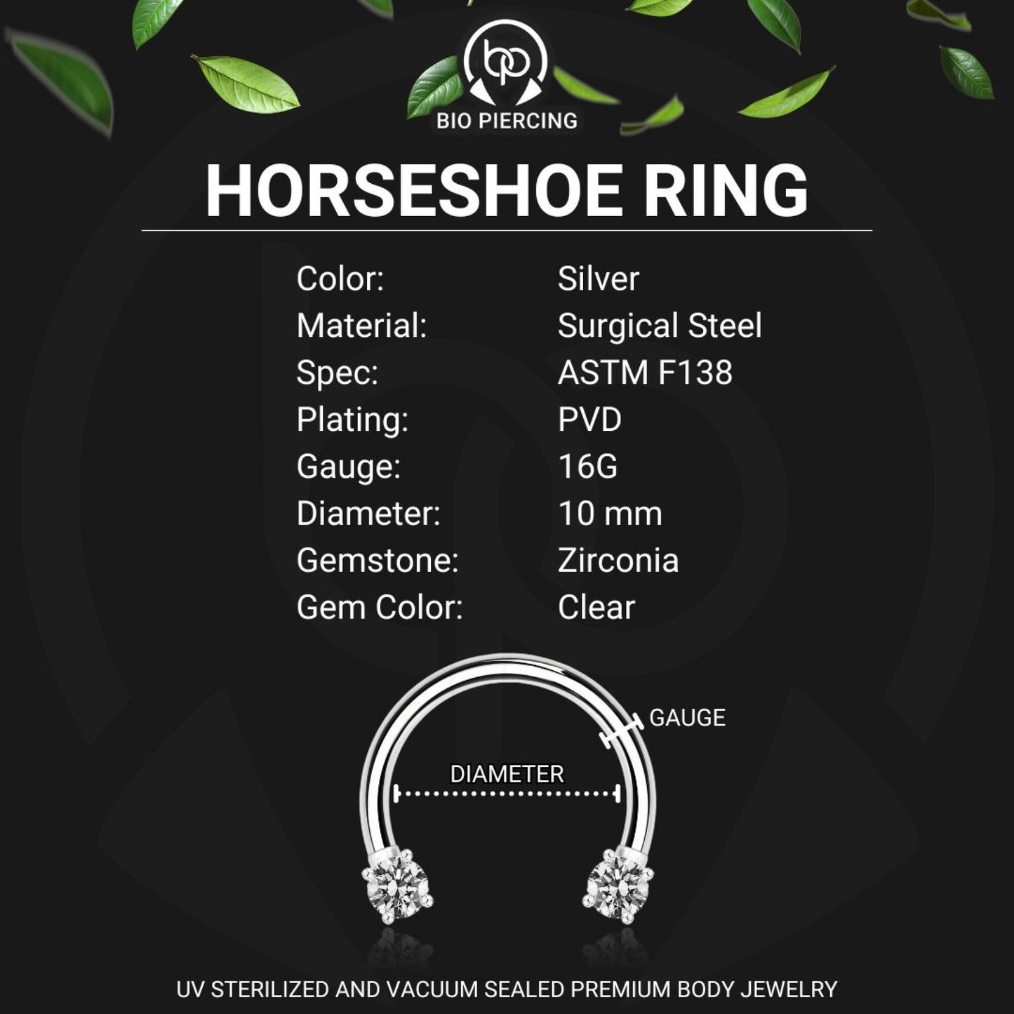 Surgical Steel Horseshoe Ring with Round Crystals