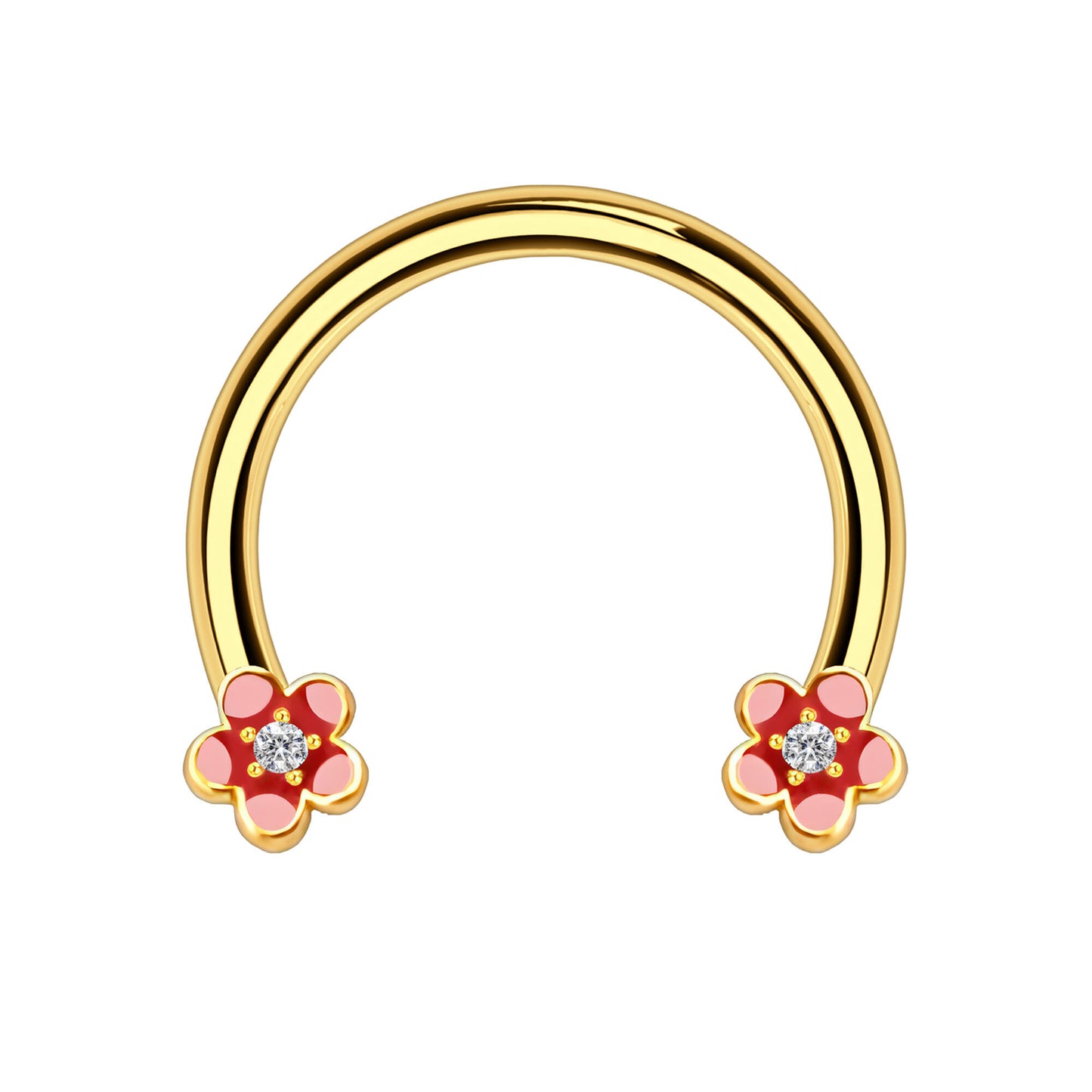 Surgical Steel Horseshoe Ring with Red Flowers