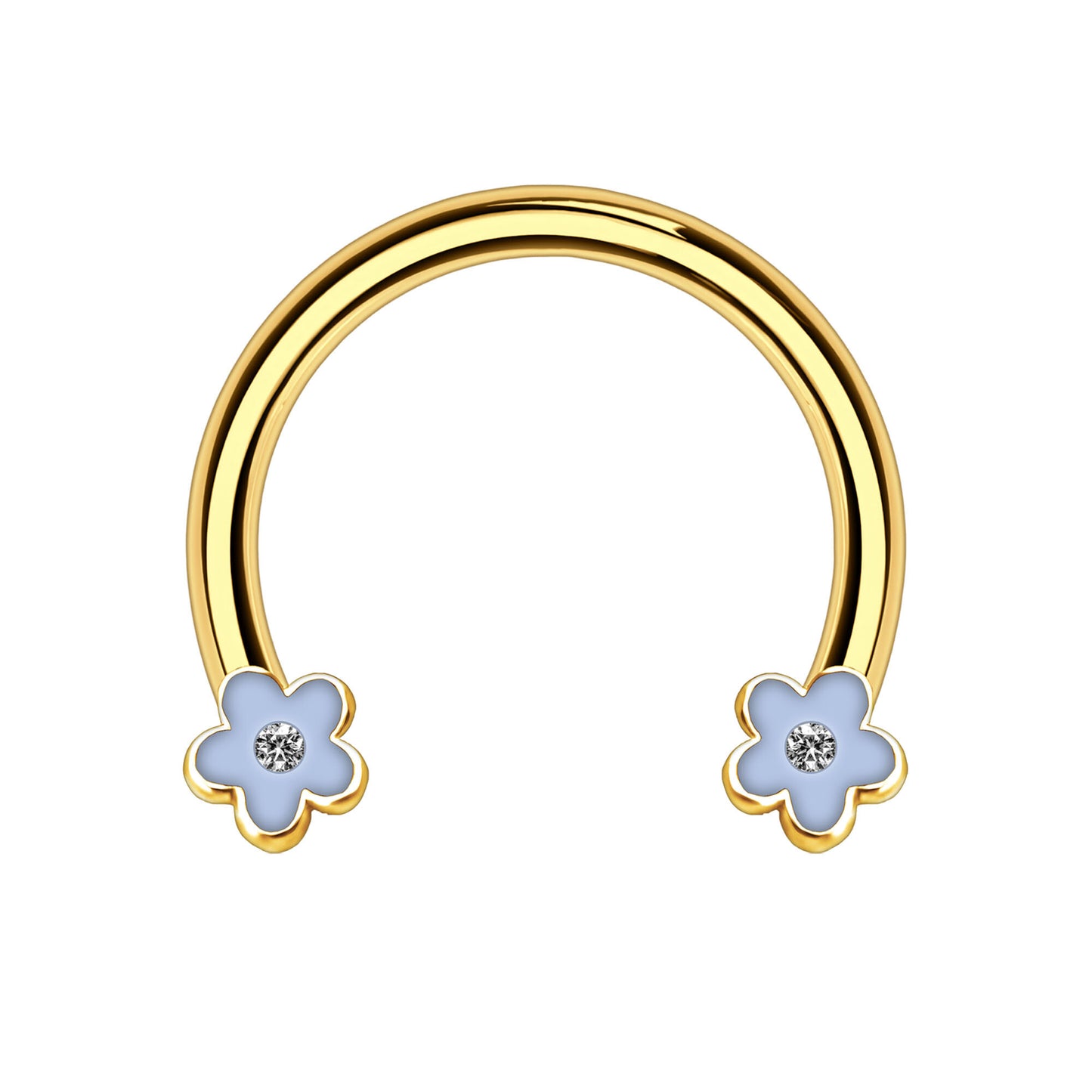 Surgical Steel Horseshoe Ring with Blue Flowers