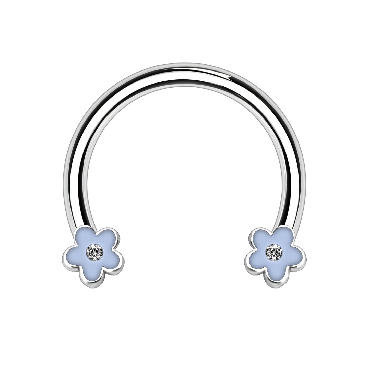 Surgical Steel Horseshoe Ring with Blue Flowers