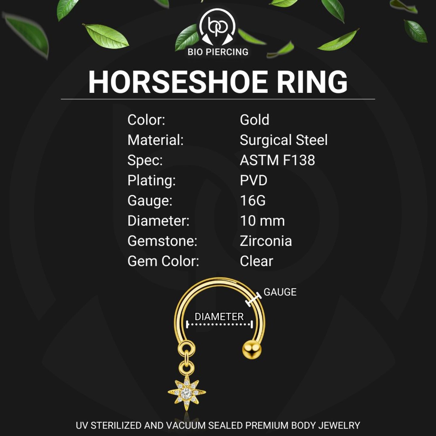 Surgical Steel Horseshoe Ring with Star Dangle
