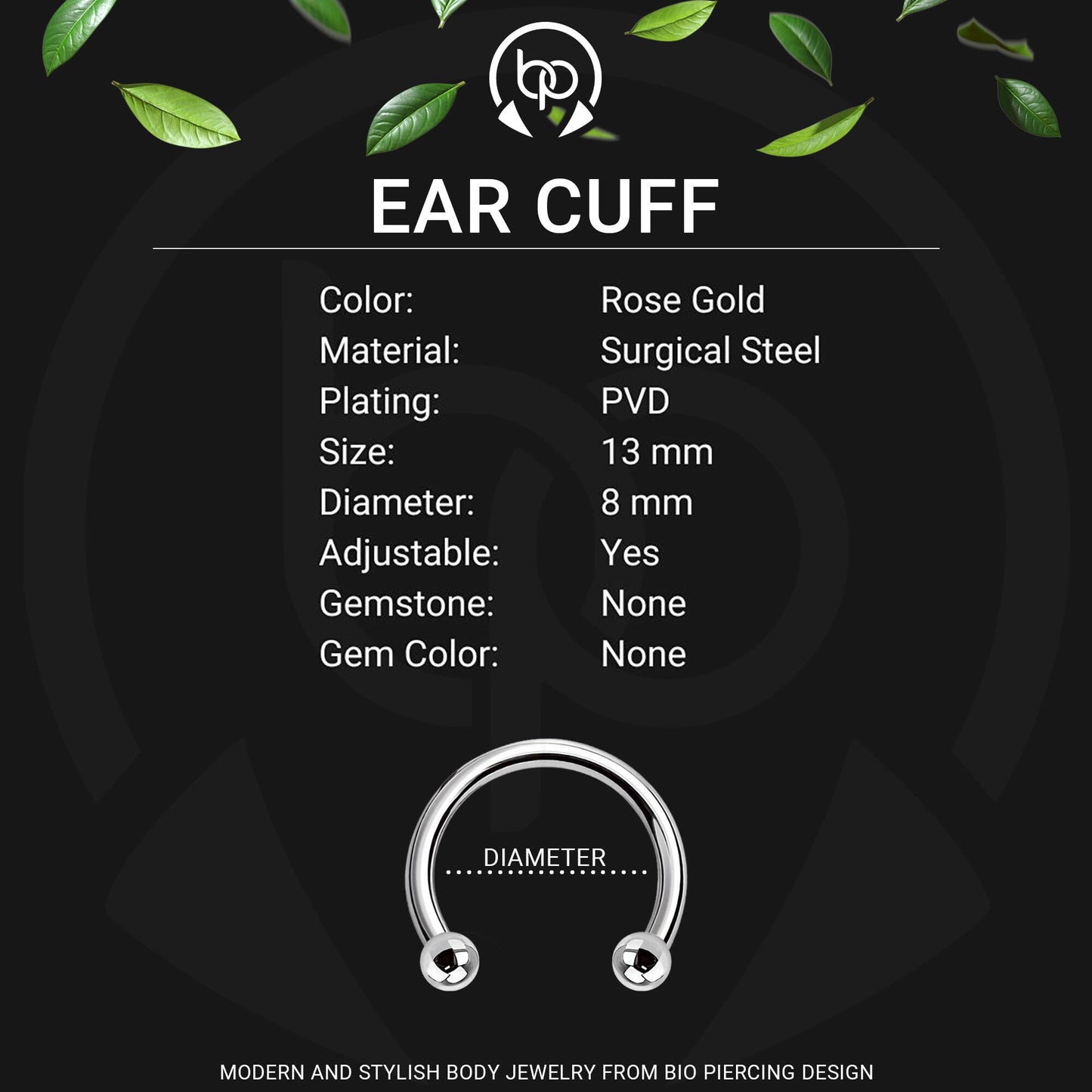 Surgical Steel Ear Cuff with Triple Hoops