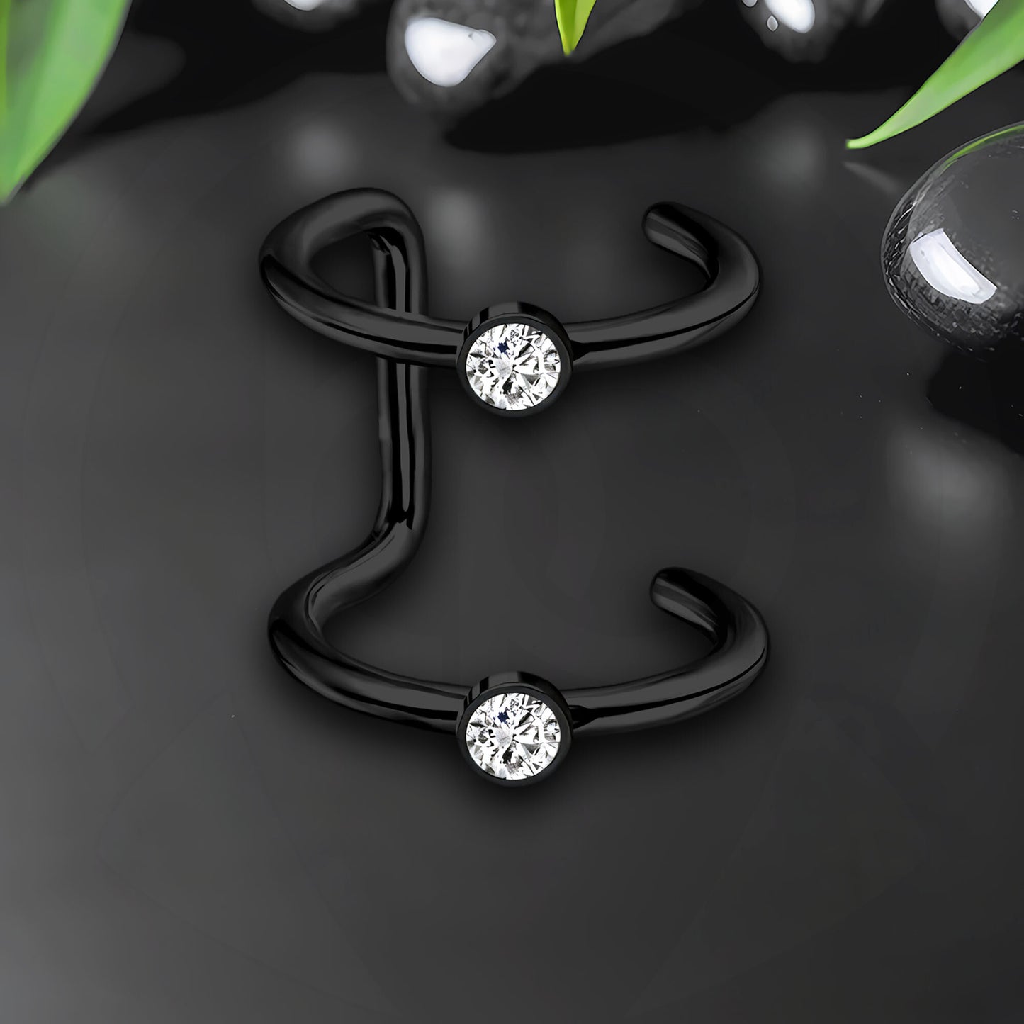 Surgical Steel Ear Cuff with Double Hoops and Zirconia