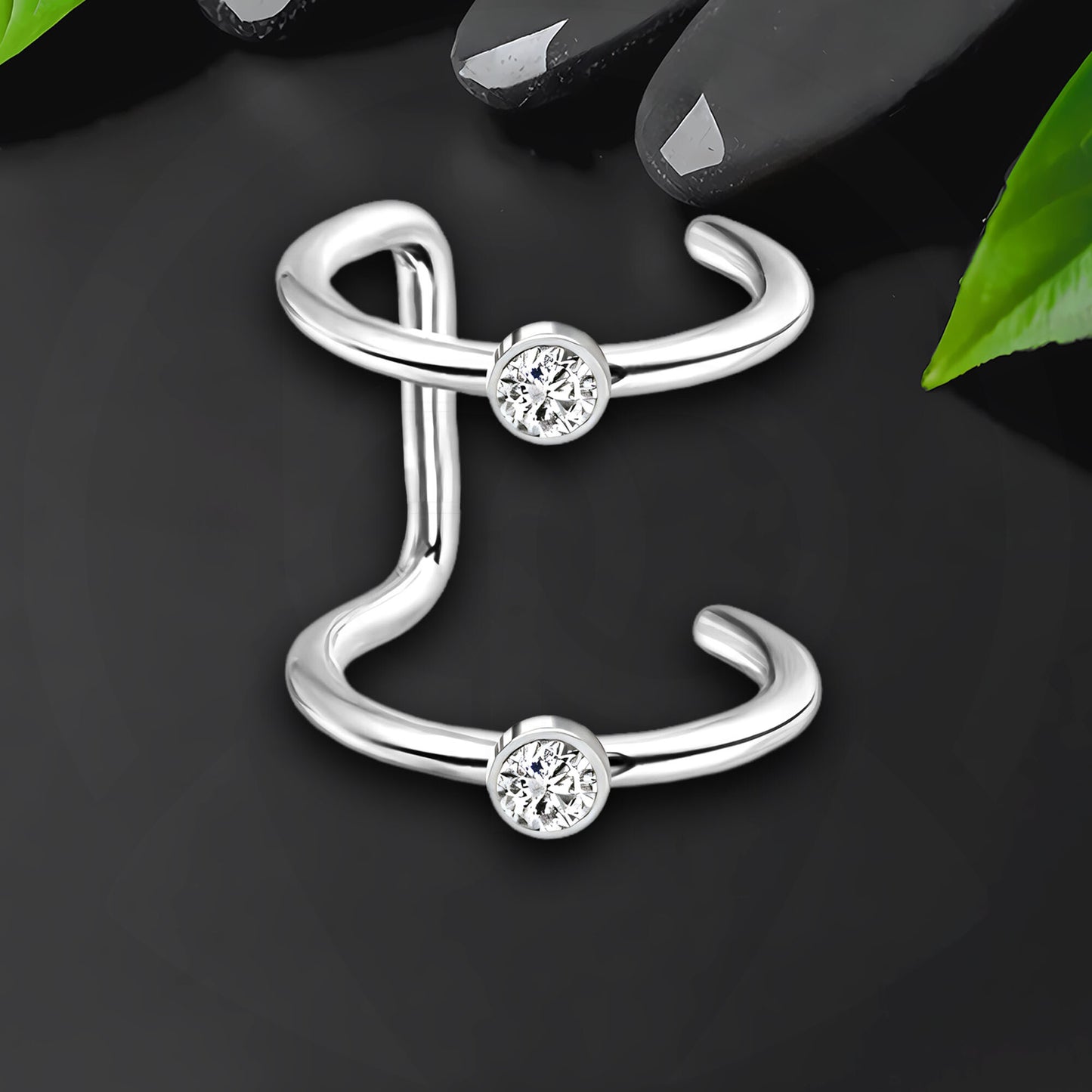 Surgical Steel Ear Cuff with Double Hoops and Zirconia