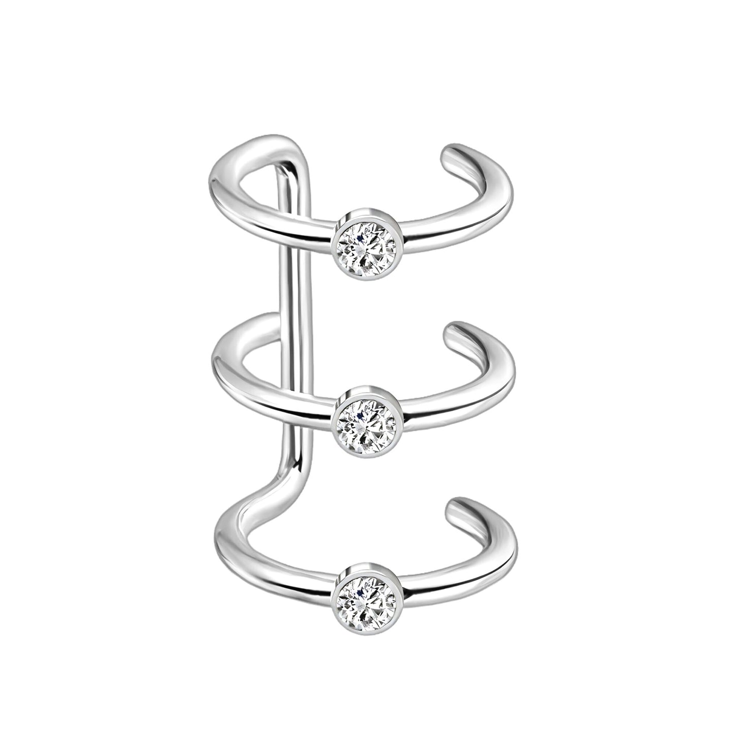 Surgical Steel Ear Cuff with Triple Hoops and Zirconia