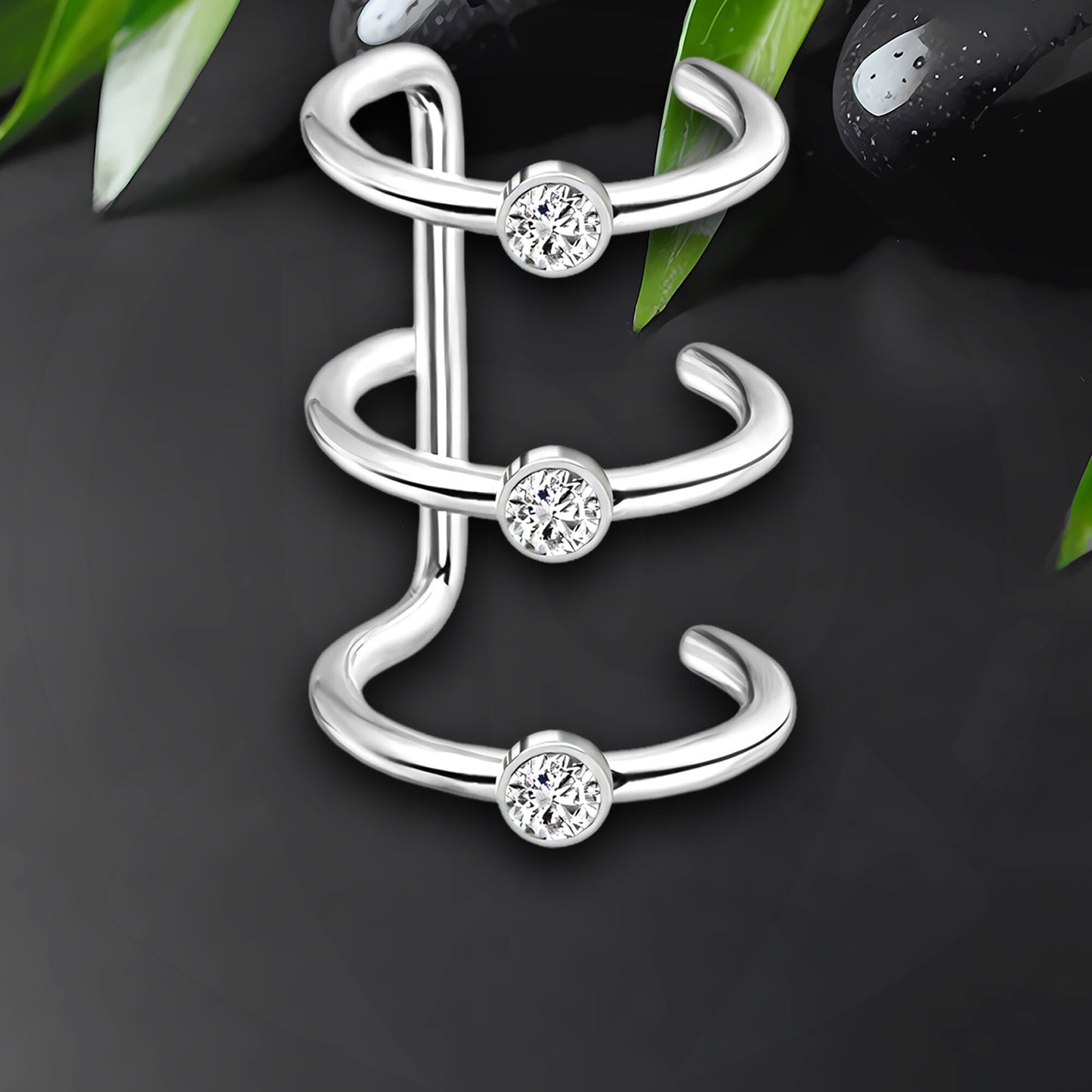 Surgical Steel Ear Cuff with Triple Hoops and Zirconia
