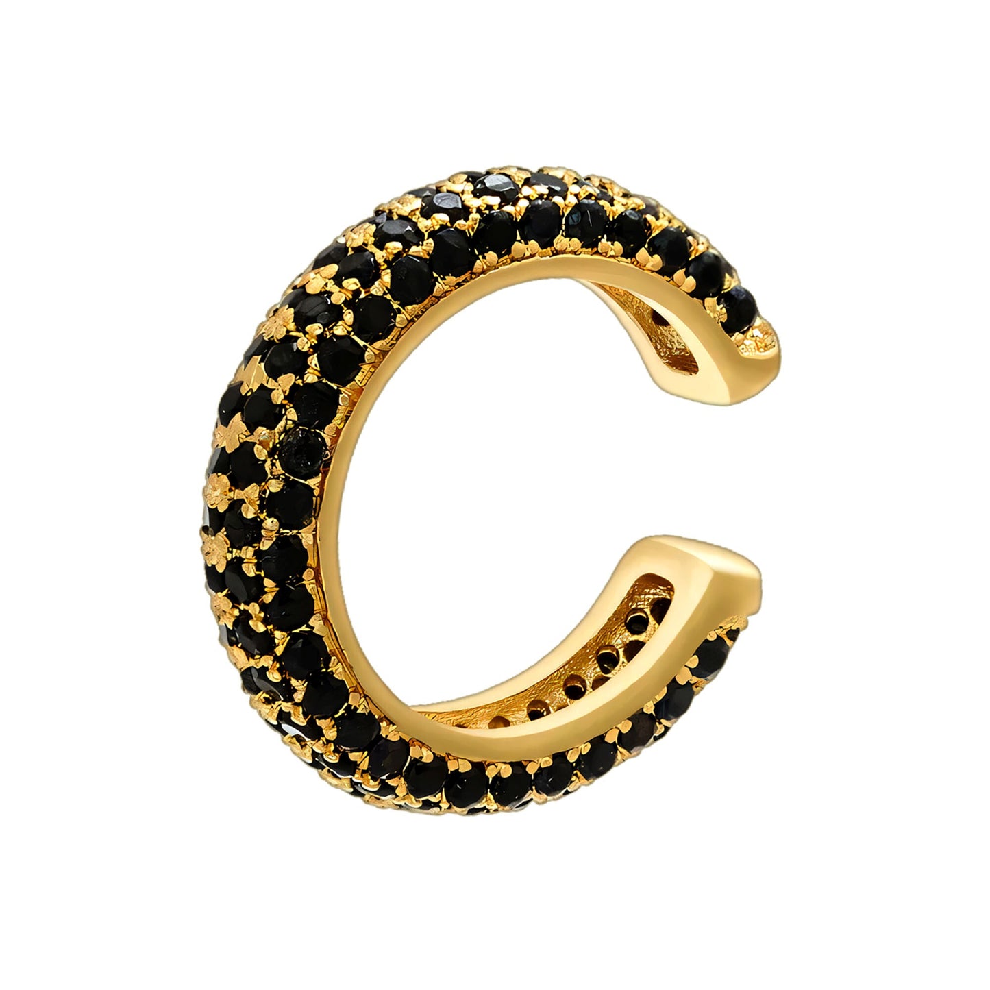 Gold Plated Ear Cuff in Thick Style with Black CZ