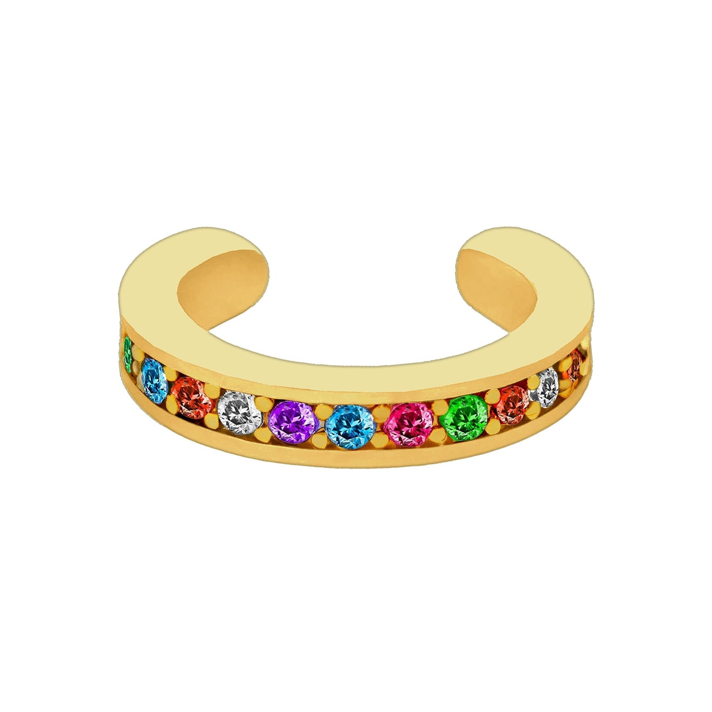 Gold Plated Ear Cuff with Rainbow Zirconia